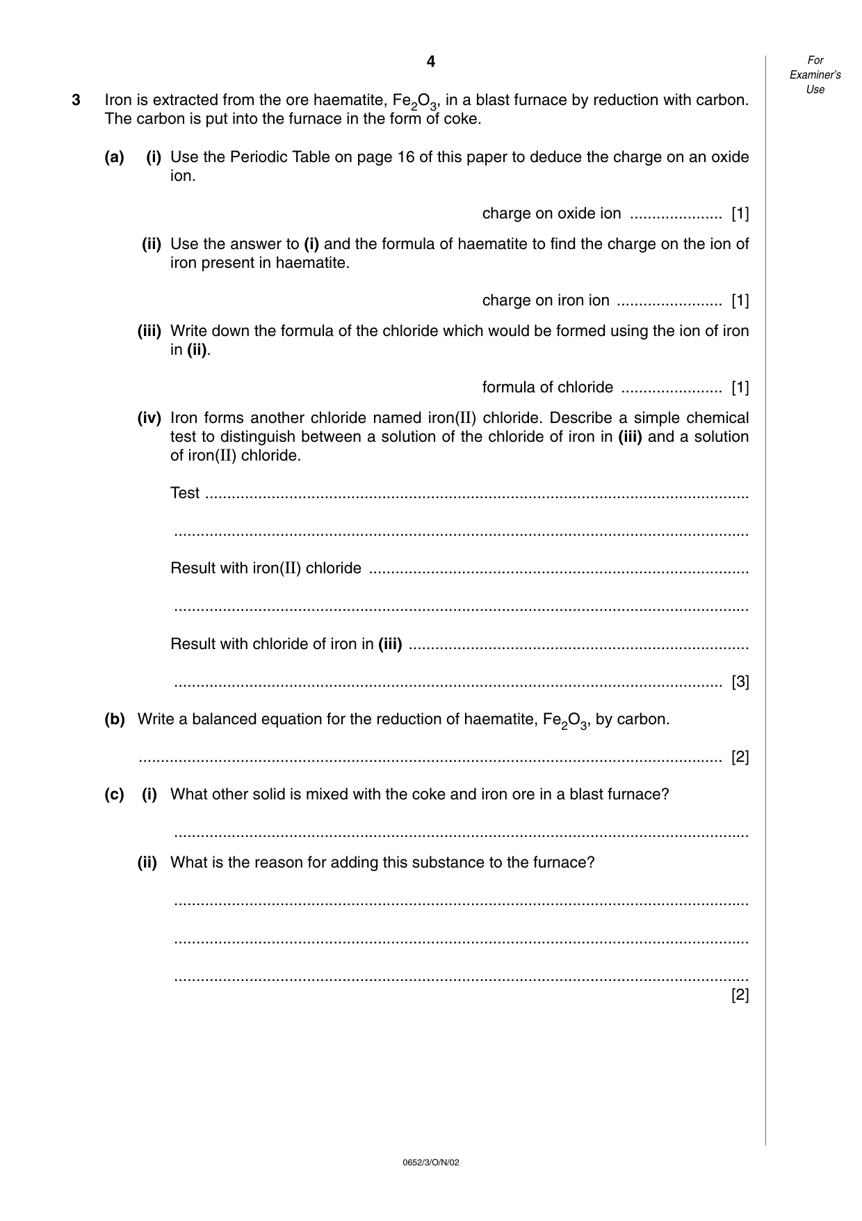 Cambridge IGCSE Physical Science 0652 2002 Oct/Nov Paper 3 · Variant 1 question paper, page 4 of 16