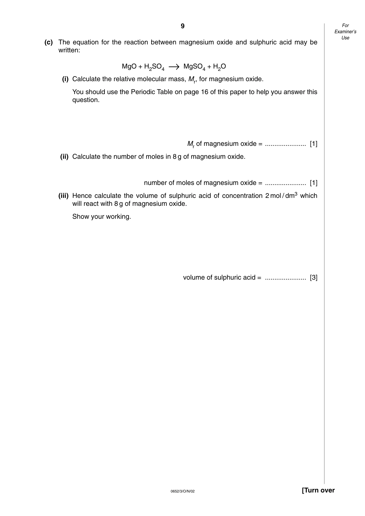 Cambridge IGCSE Physical Science 0652 2002 Oct/Nov Paper 3 · Variant 1 question paper, page 9 of 16