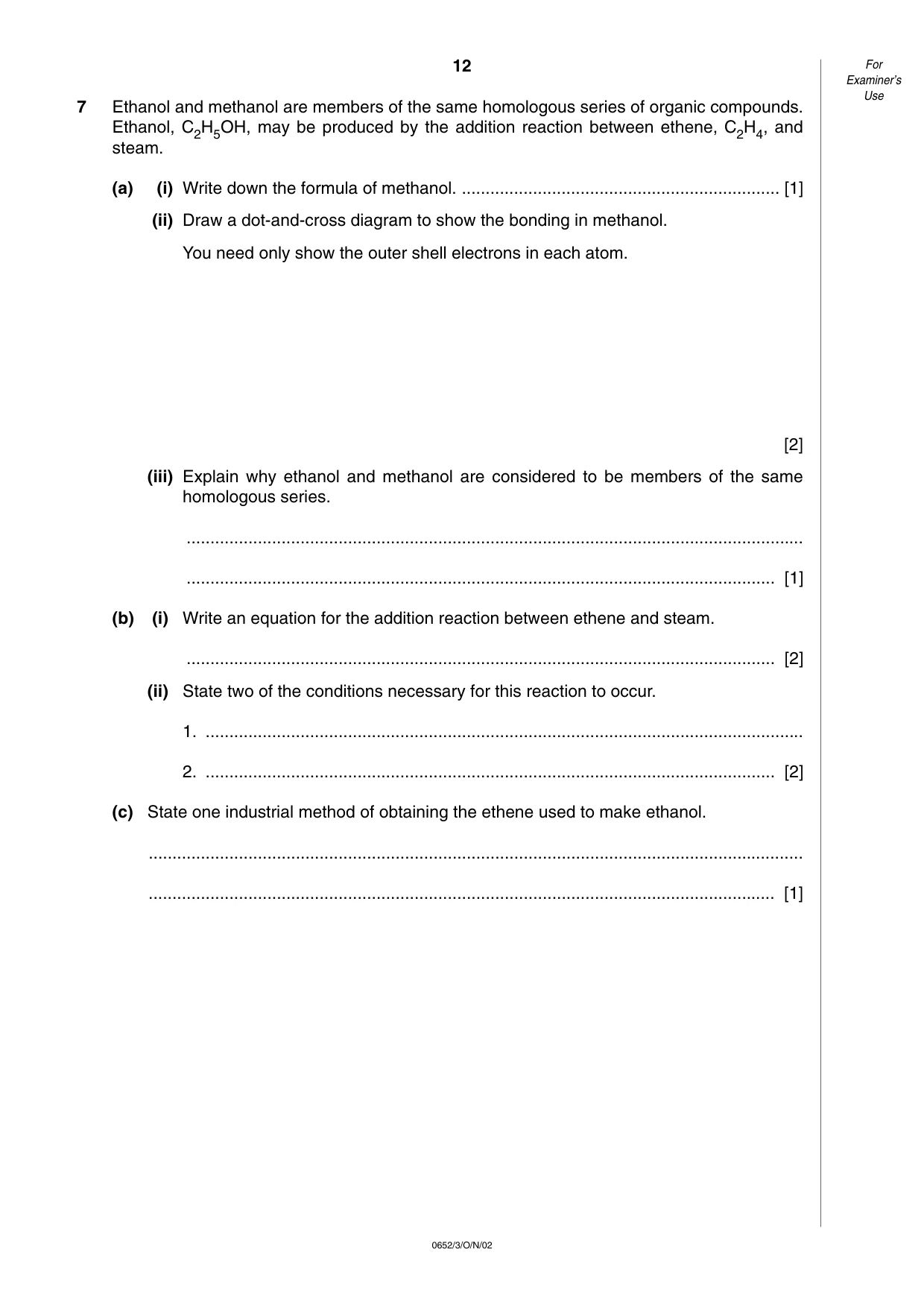 Cambridge IGCSE Physical Science 0652 2002 Oct/Nov Paper 3 · Variant 1 question paper, page 12 of 16