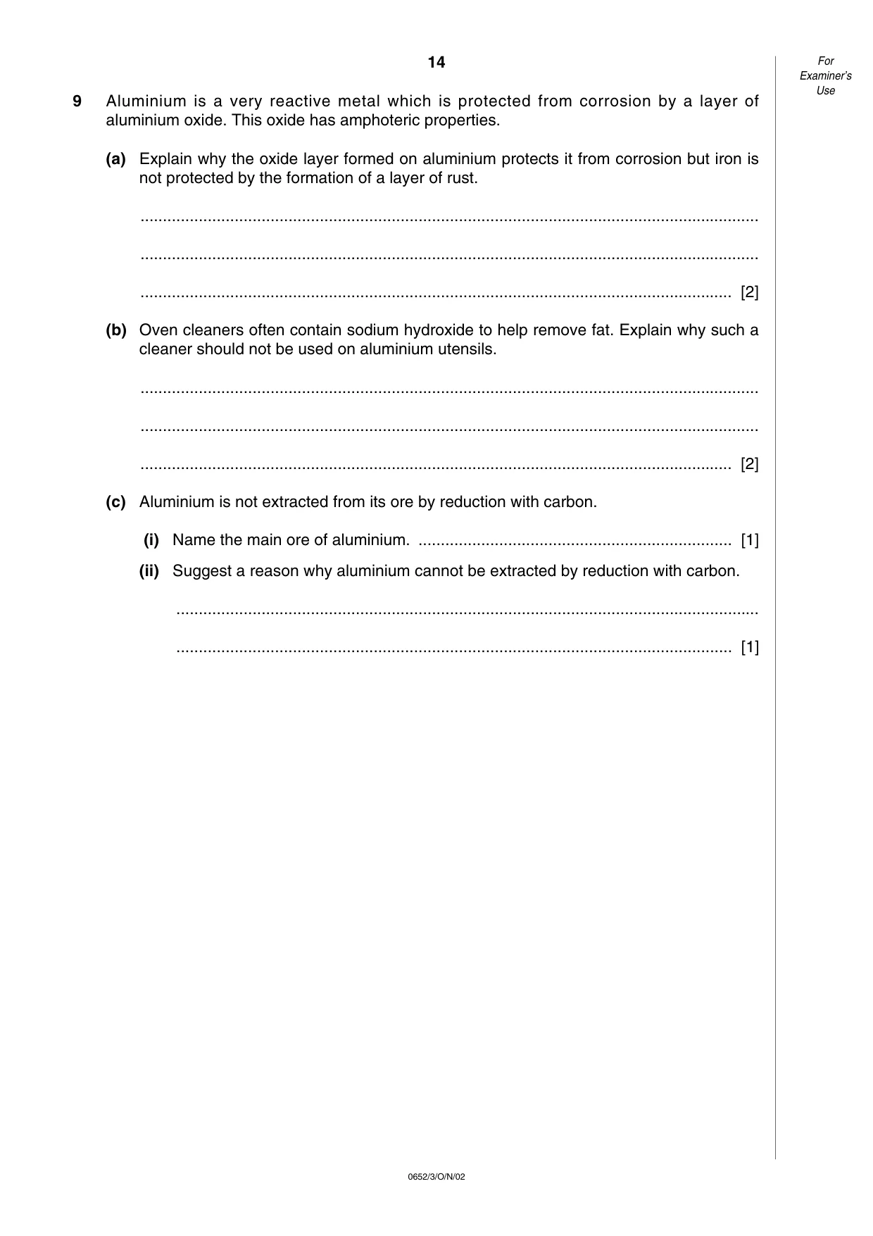 Cambridge IGCSE Physical Science 0652 2002 Oct/Nov Paper 3 · Variant 1 question paper, page 14 of 16