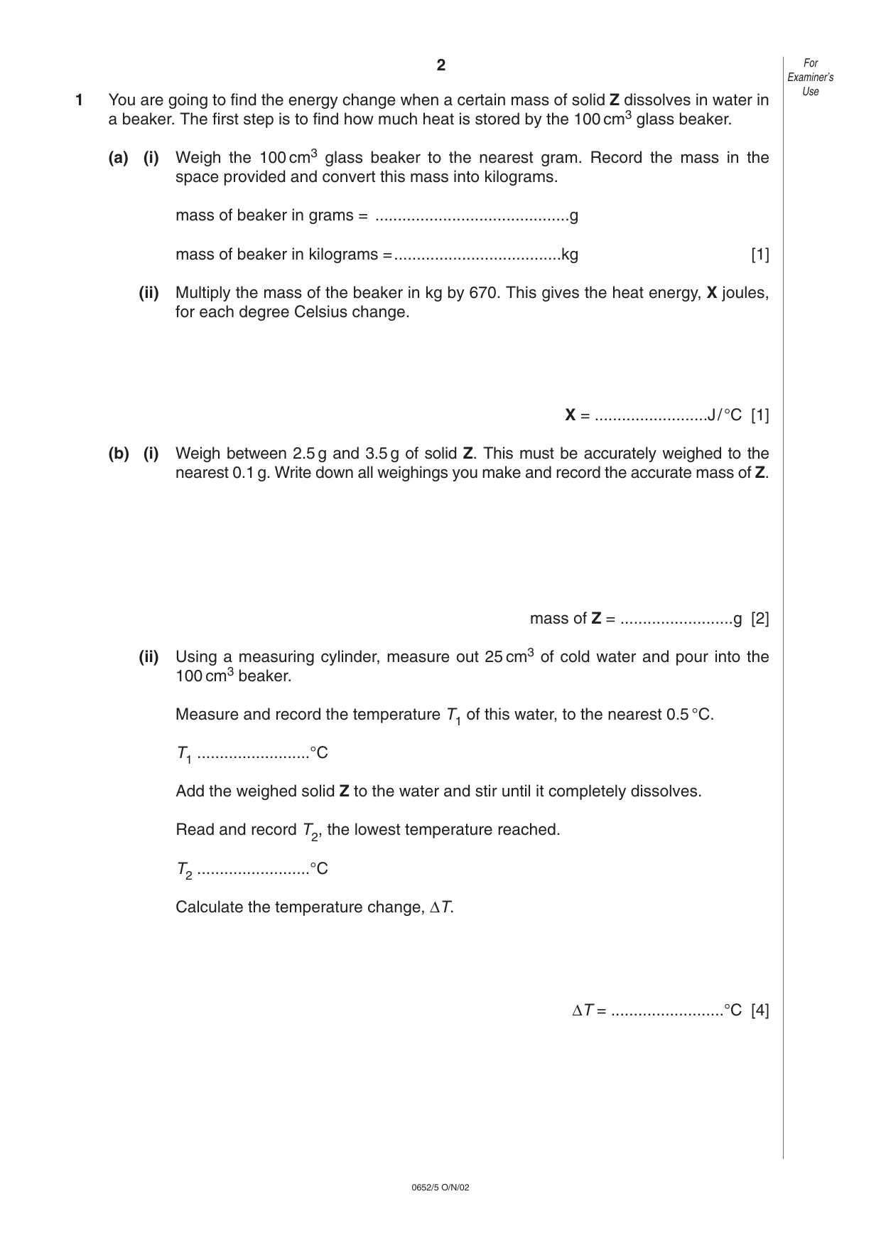 Cambridge IGCSE Physical Science 0652 2002 Oct/Nov Paper 5 · Variant 1 question paper, page 2 of 8