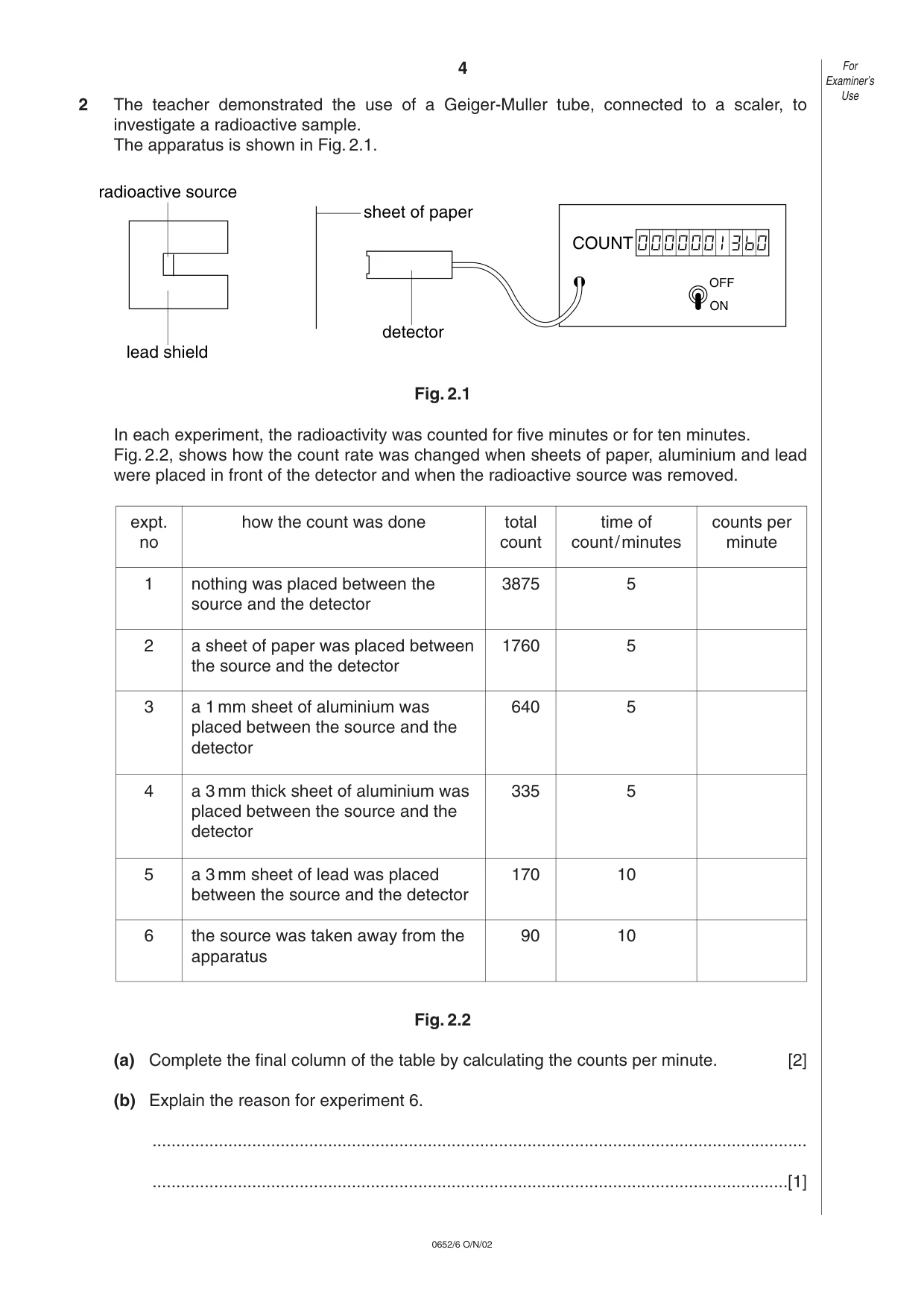 Cambridge IGCSE Physical Science 0652 2002 Oct/Nov Paper 6 · Variant 1 question paper, page 4 of 12