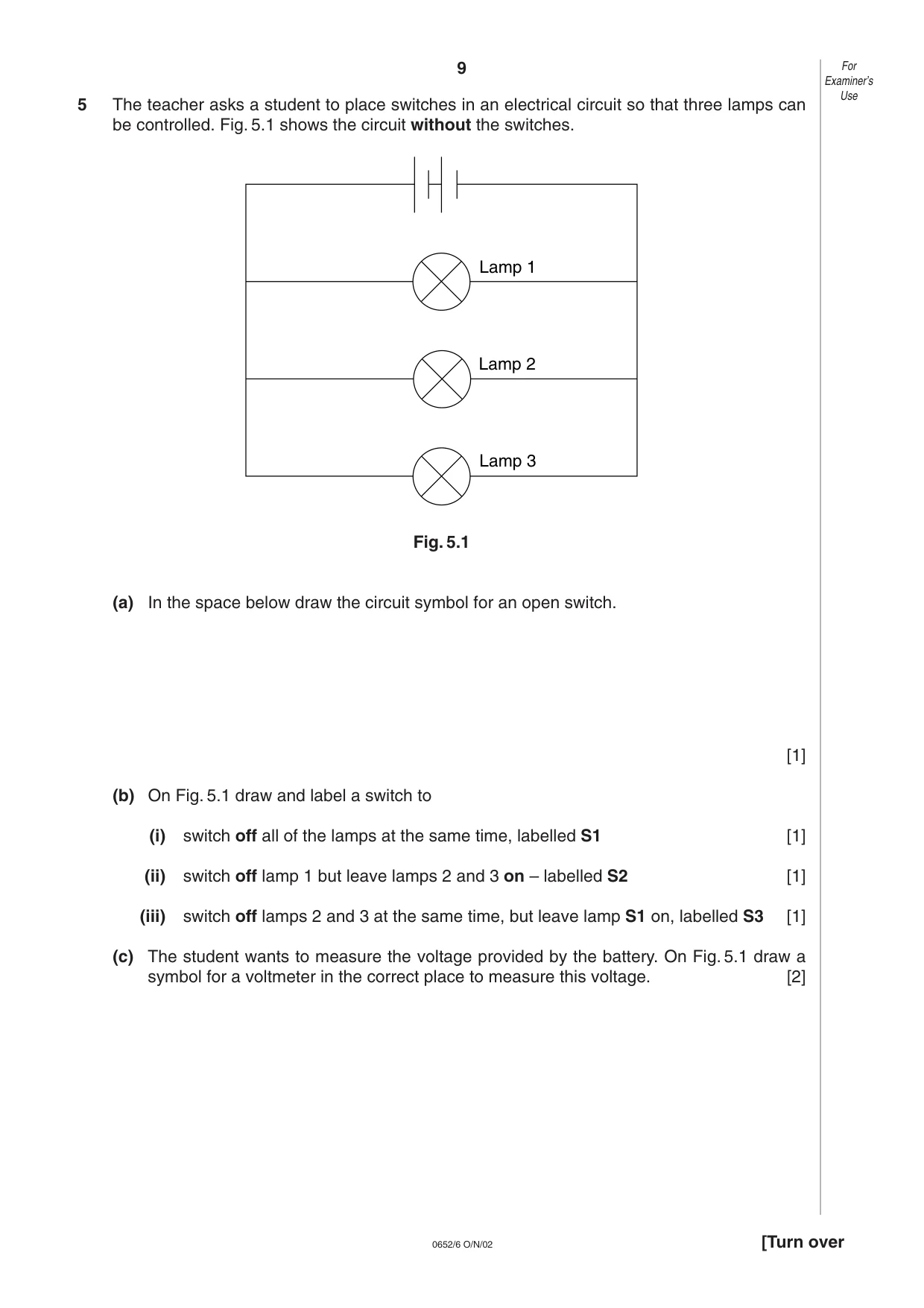 Cambridge IGCSE Physical Science 0652 2002 Oct/Nov Paper 6 · Variant 1 question paper, page 9 of 12