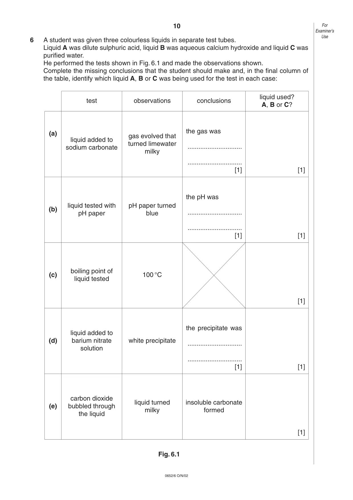 Cambridge IGCSE Physical Science 0652 2002 Oct/Nov Paper 6 · Variant 1 question paper, page 10 of 12