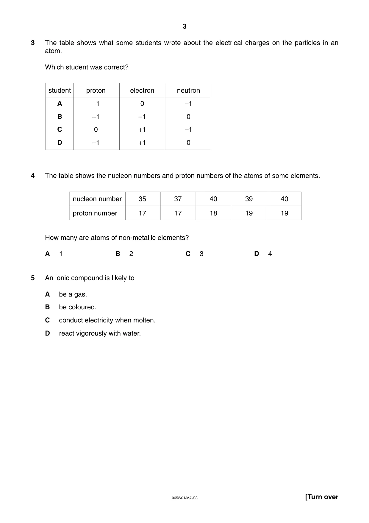 Cambridge IGCSE Physical Science 0652 2003 May/June Paper 1 · Variant 1 question paper, page 3 of 20