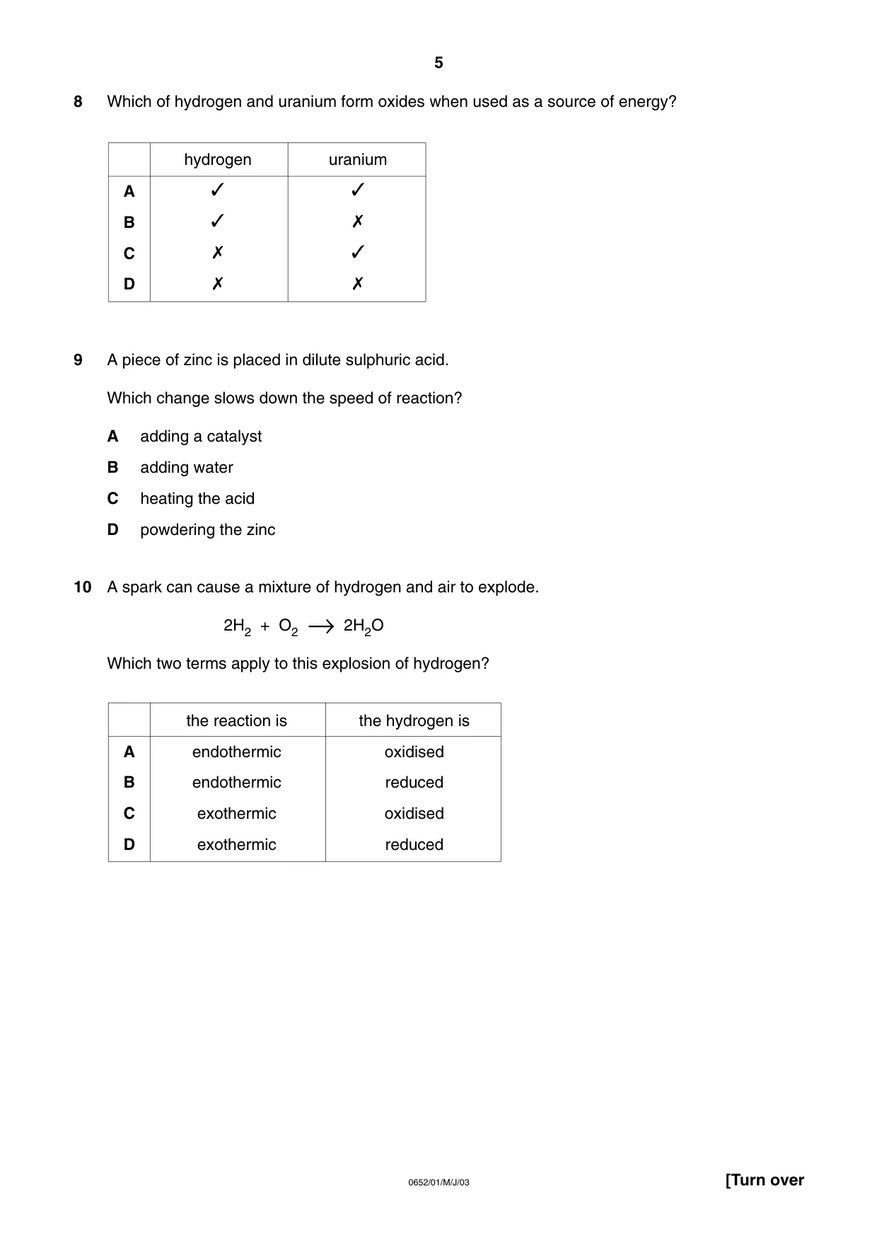 Cambridge IGCSE Physical Science 0652 2003 May/June Paper 1 · Variant 1 question paper, page 5 of 20