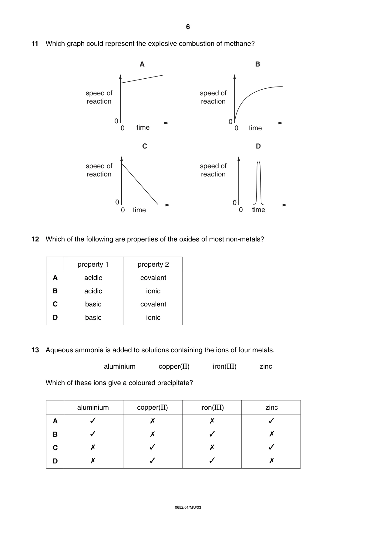 Cambridge IGCSE Physical Science 0652 2003 May/June Paper 1 · Variant 1 question paper, page 6 of 20