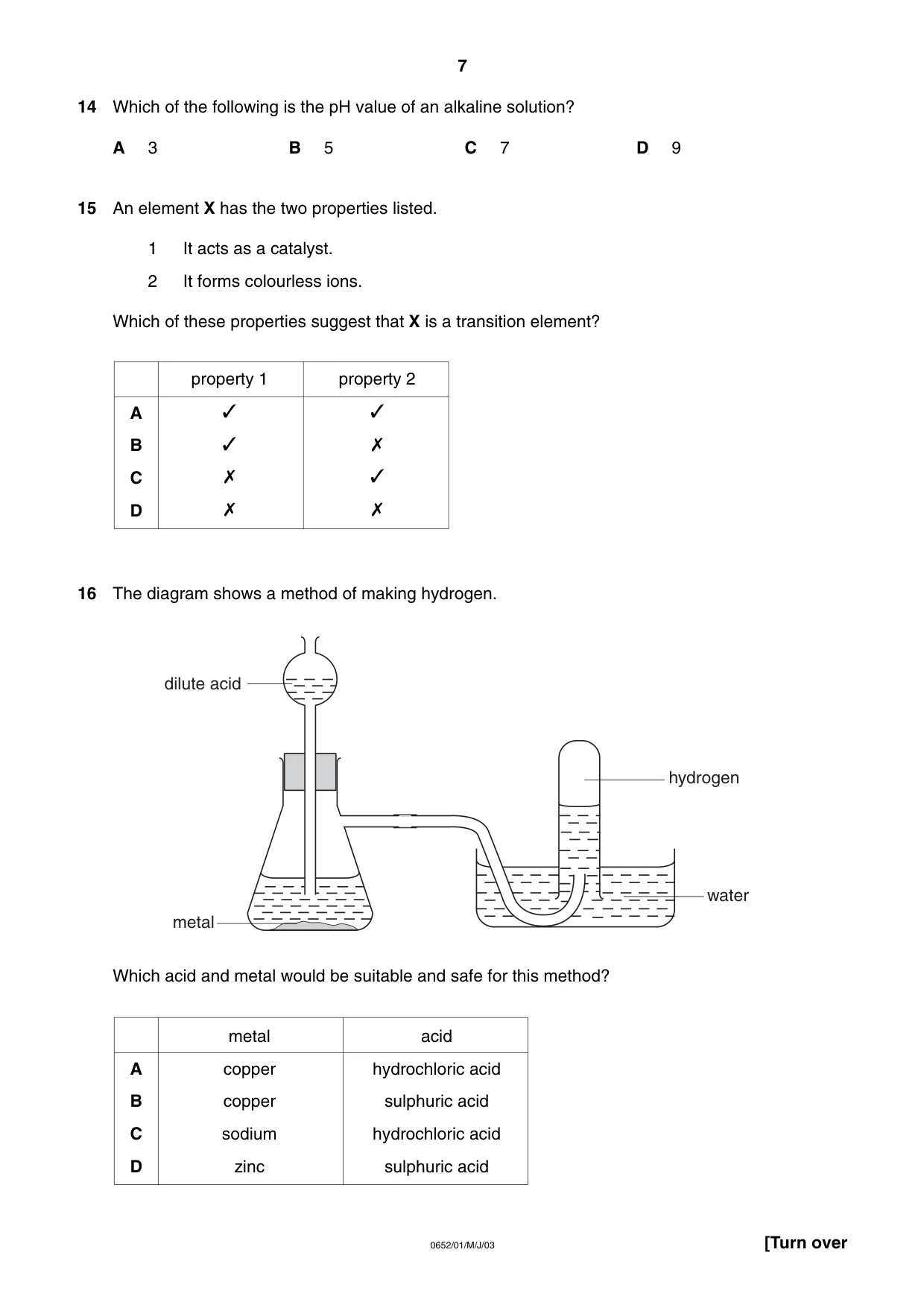 Cambridge IGCSE Physical Science 0652 2003 May/June Paper 1 · Variant 1 question paper, page 7 of 20