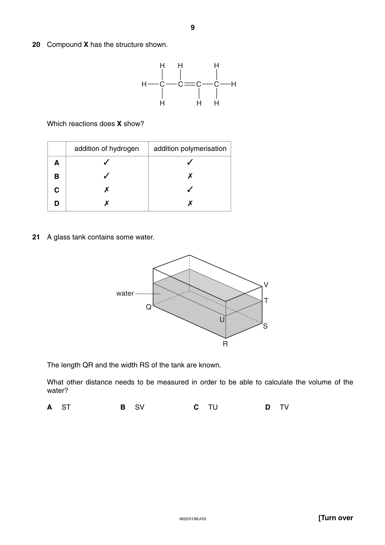Cambridge IGCSE Physical Science 0652 2003 May/June Paper 1 · Variant 1 question paper, page 9 of 20