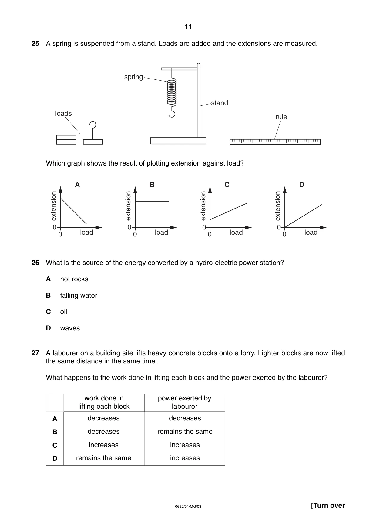 Cambridge IGCSE Physical Science 0652 2003 May/June Paper 1 · Variant 1 question paper, page 11 of 20