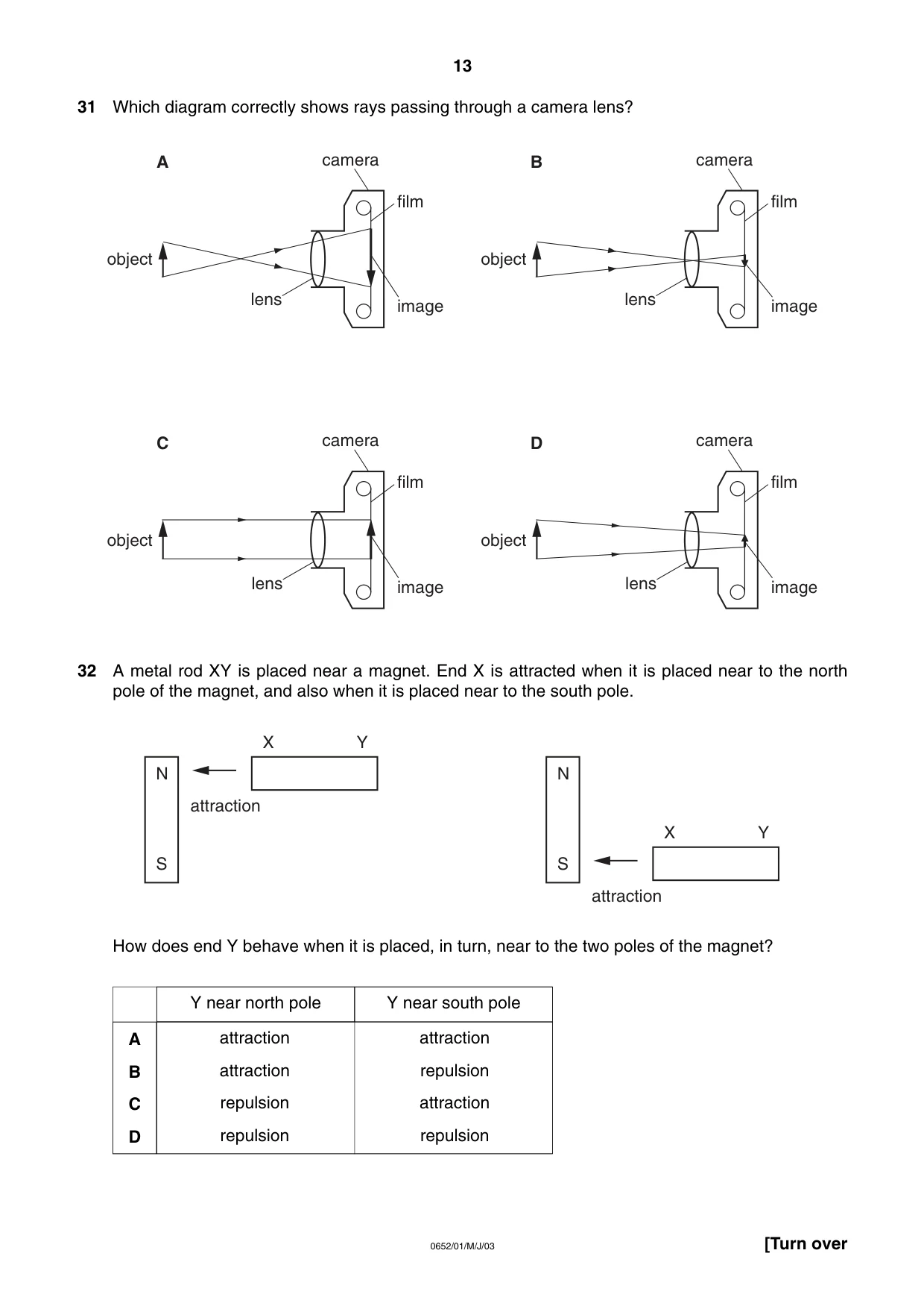 Cambridge IGCSE Physical Science 0652 2003 May/June Paper 1 · Variant 1 question paper, page 13 of 20