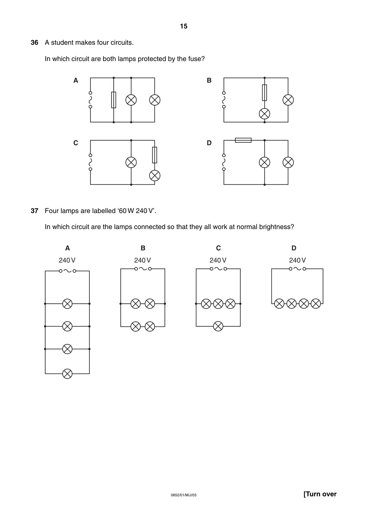 Cambridge IGCSE Physical Science 0652 2003 May/June Paper 1 · Variant 1 question paper, page 15 of 20