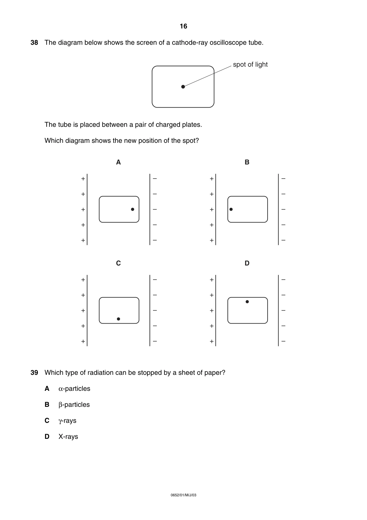 Cambridge IGCSE Physical Science 0652 2003 May/June Paper 1 · Variant 1 question paper, page 16 of 20