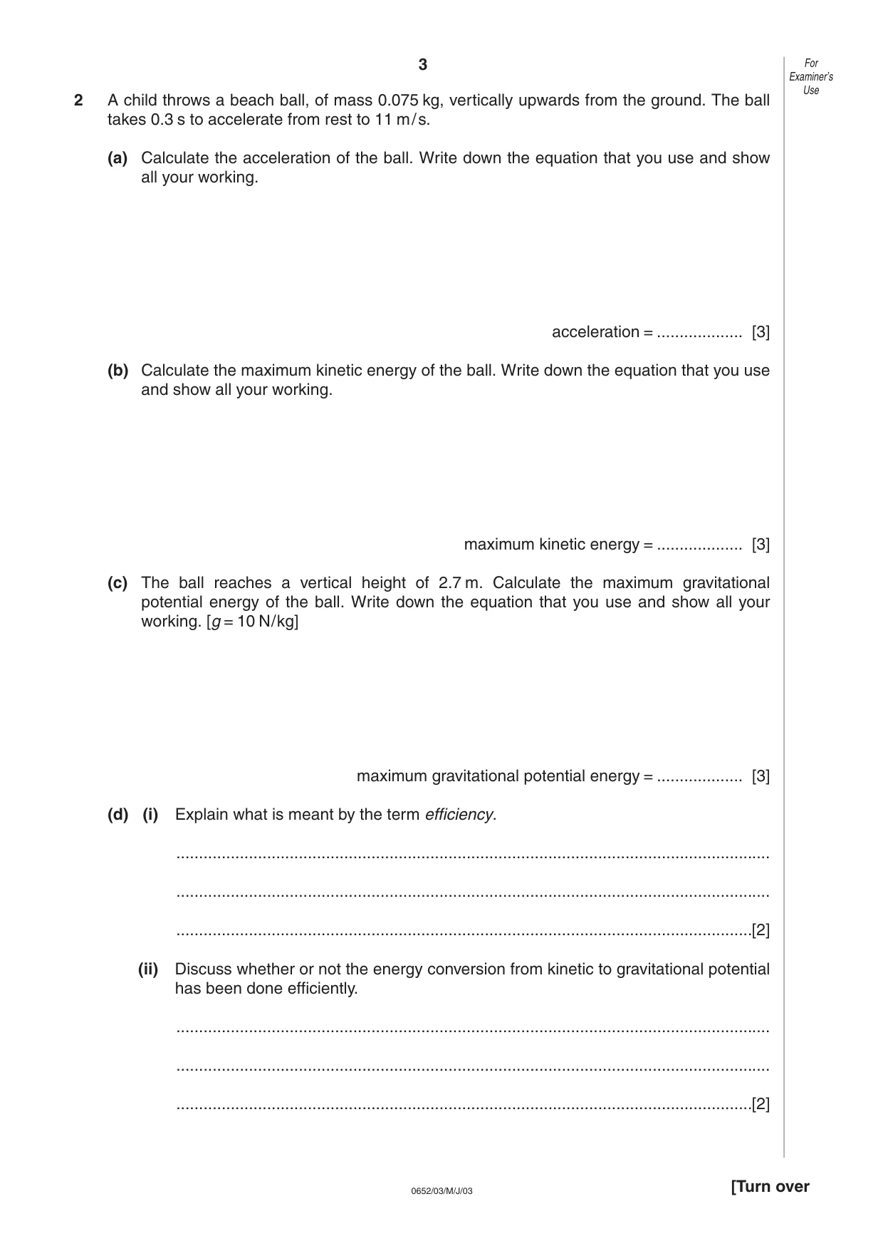 Cambridge IGCSE Physical Science 0652 2003 May/June Paper 3 · Variant 1 question paper, page 3 of 16