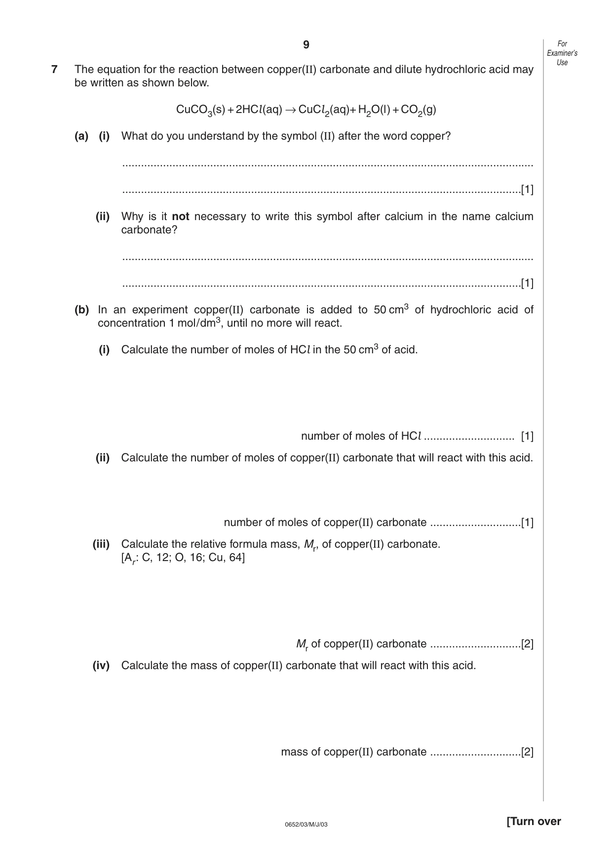 Cambridge IGCSE Physical Science 0652 2003 May/June Paper 3 · Variant 1 question paper, page 9 of 16