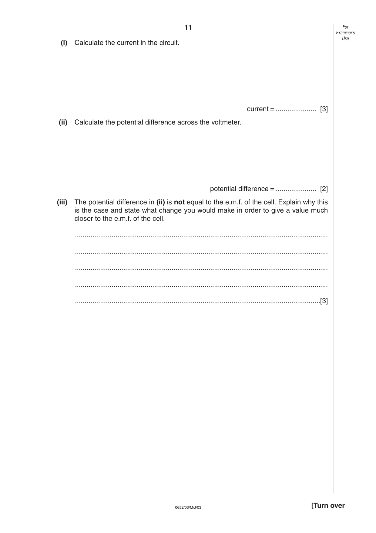 Cambridge IGCSE Physical Science 0652 2003 May/June Paper 3 · Variant 1 question paper, page 11 of 16