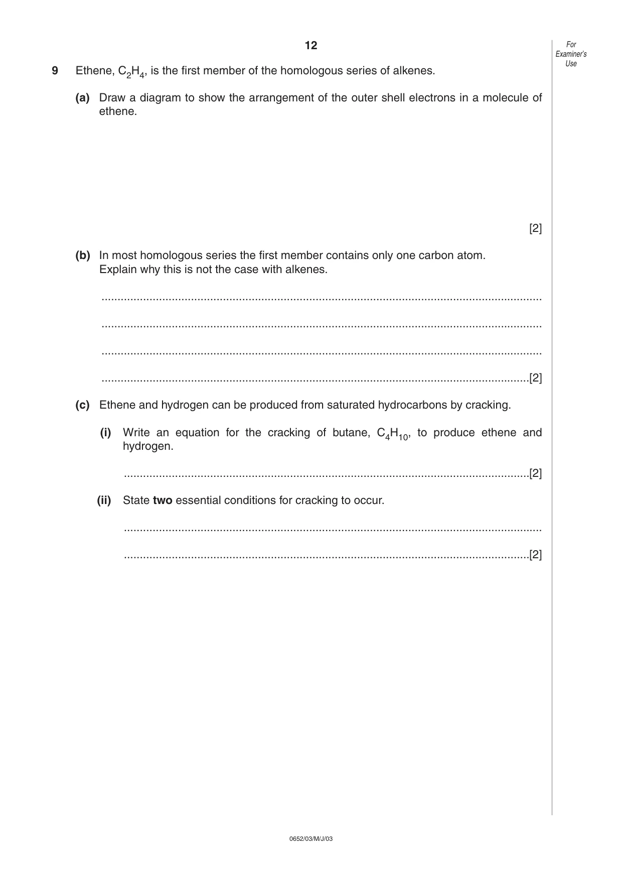 Cambridge IGCSE Physical Science 0652 2003 May/June Paper 3 · Variant 1 question paper, page 12 of 16