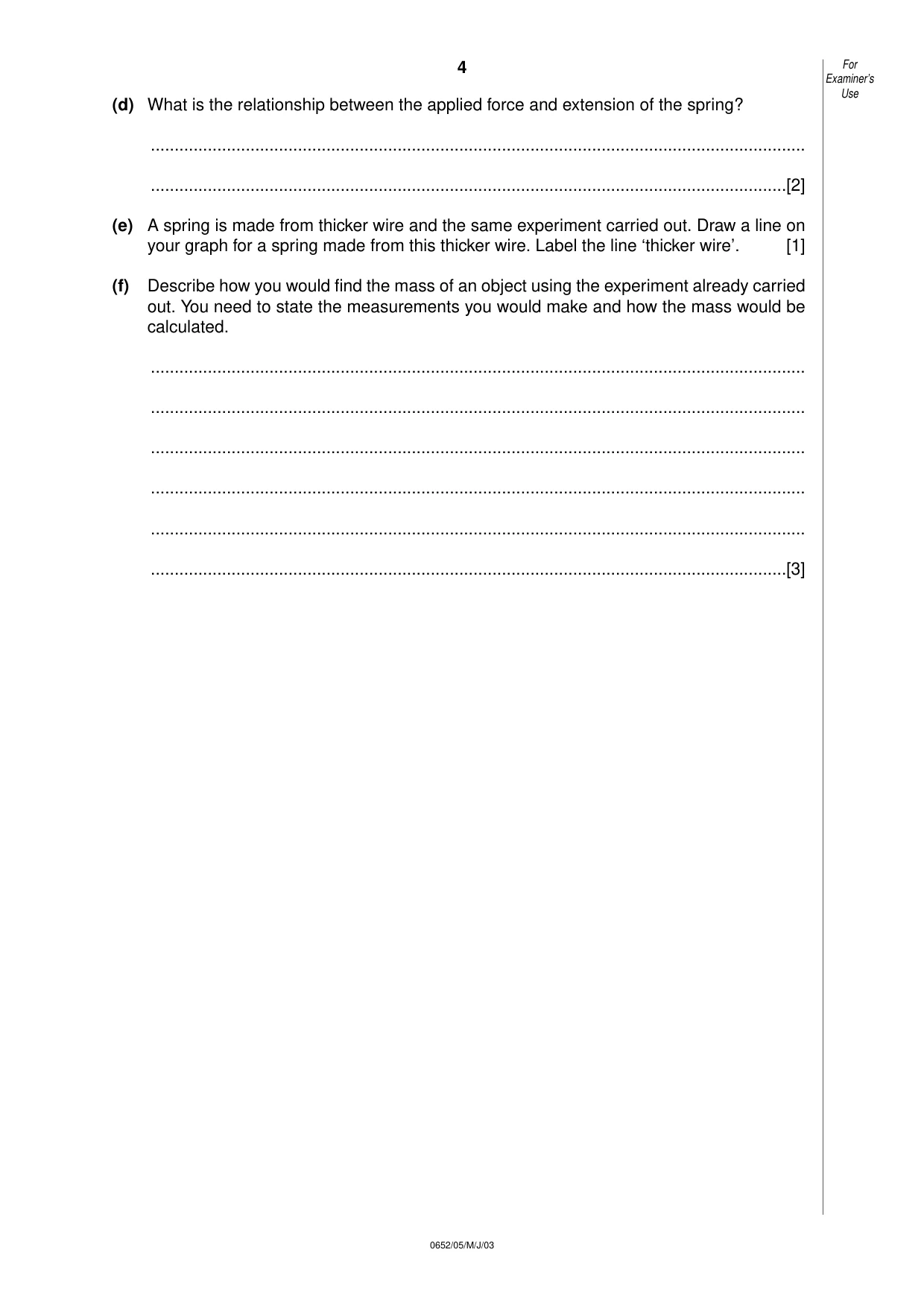 Cambridge IGCSE Physical Science 0652 2003 May/June Paper 5 · Variant 1 question paper, page 4 of 8