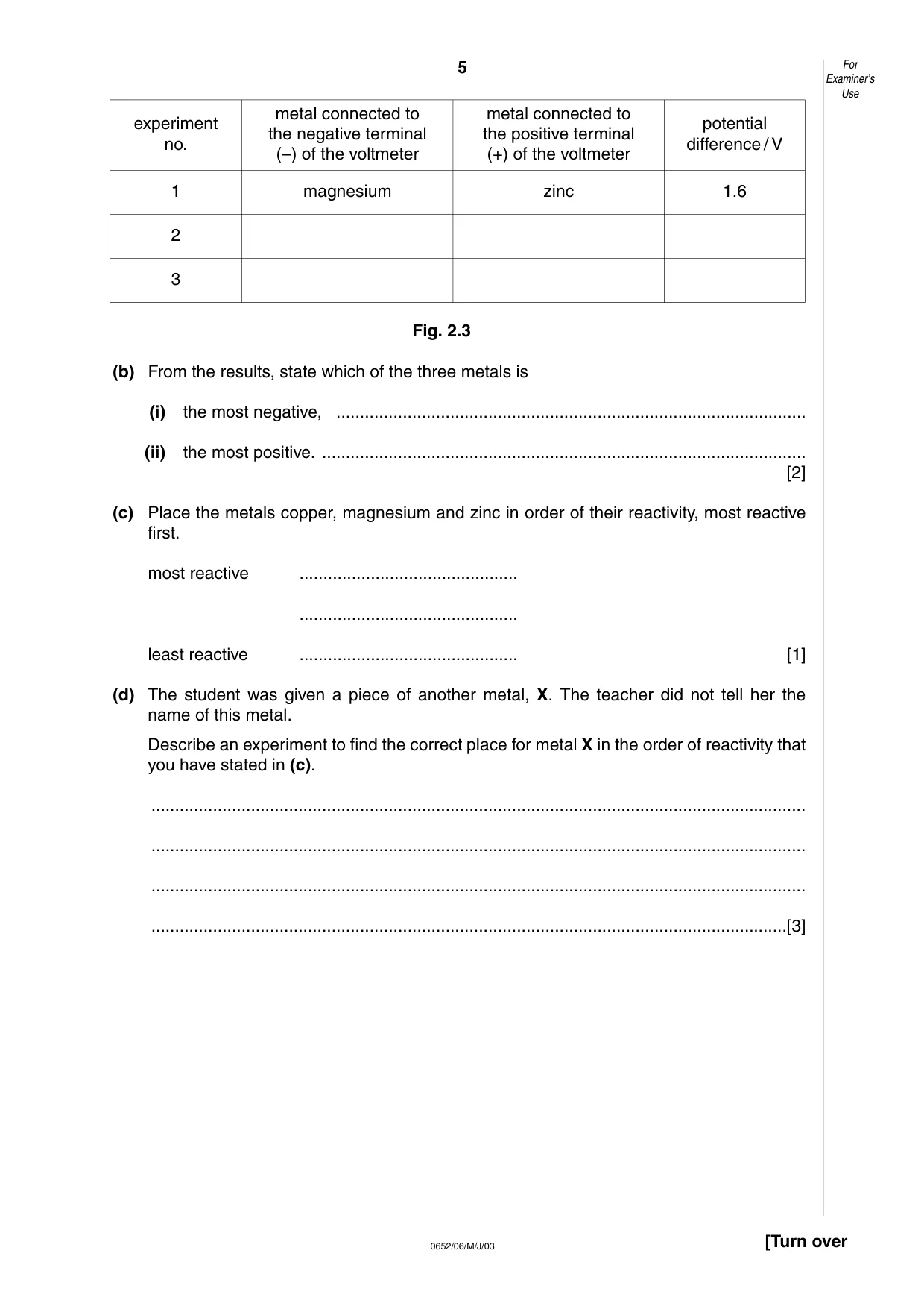 Cambridge IGCSE Physical Science 0652 2003 May/June Paper 6 · Variant 1 question paper, page 5 of 16