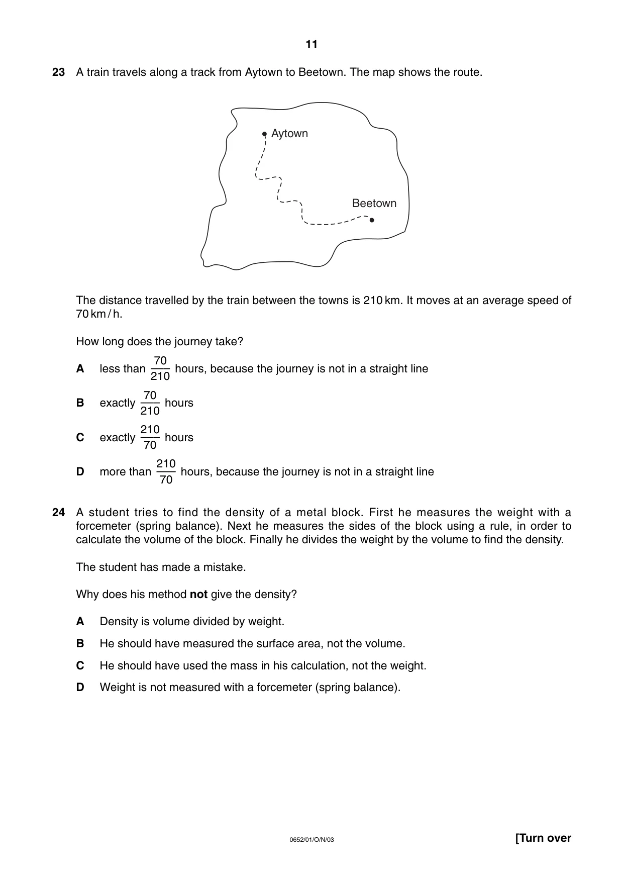 Cambridge IGCSE Physical Science 0652 2003 Oct/Nov Paper 1 · Variant 1 question paper, page 11 of 20