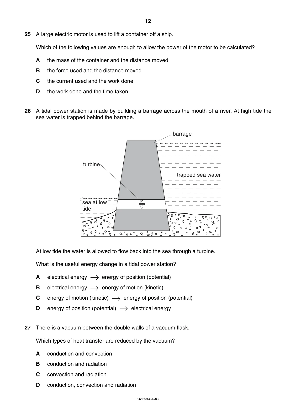 Cambridge IGCSE Physical Science 0652 2003 Oct/Nov Paper 1 · Variant 1 question paper, page 12 of 20