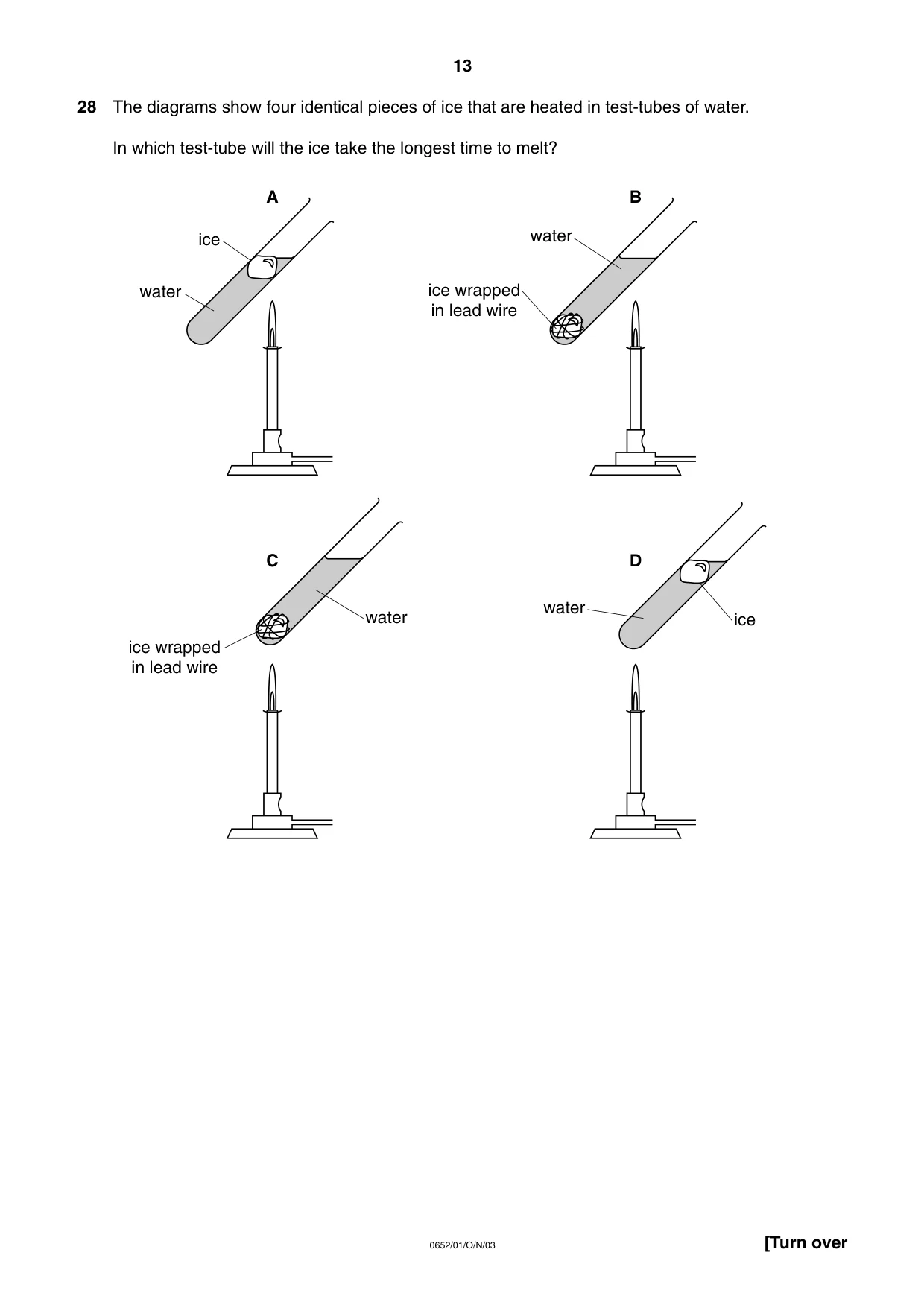 Cambridge IGCSE Physical Science 0652 2003 Oct/Nov Paper 1 · Variant 1 question paper, page 13 of 20