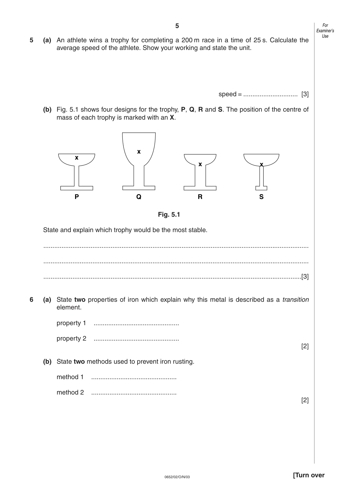 Cambridge IGCSE Physical Science 0652 2003 Oct/Nov Paper 2 · Variant 1 question paper, page 5 of 12