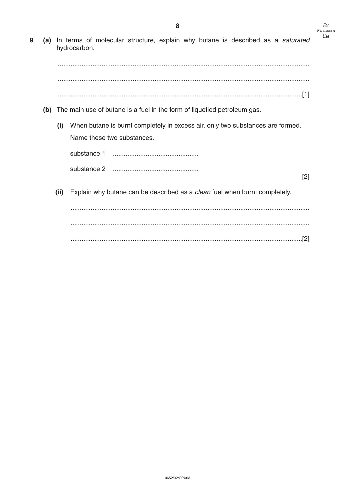 Cambridge IGCSE Physical Science 0652 2003 Oct/Nov Paper 2 · Variant 1 question paper, page 8 of 12