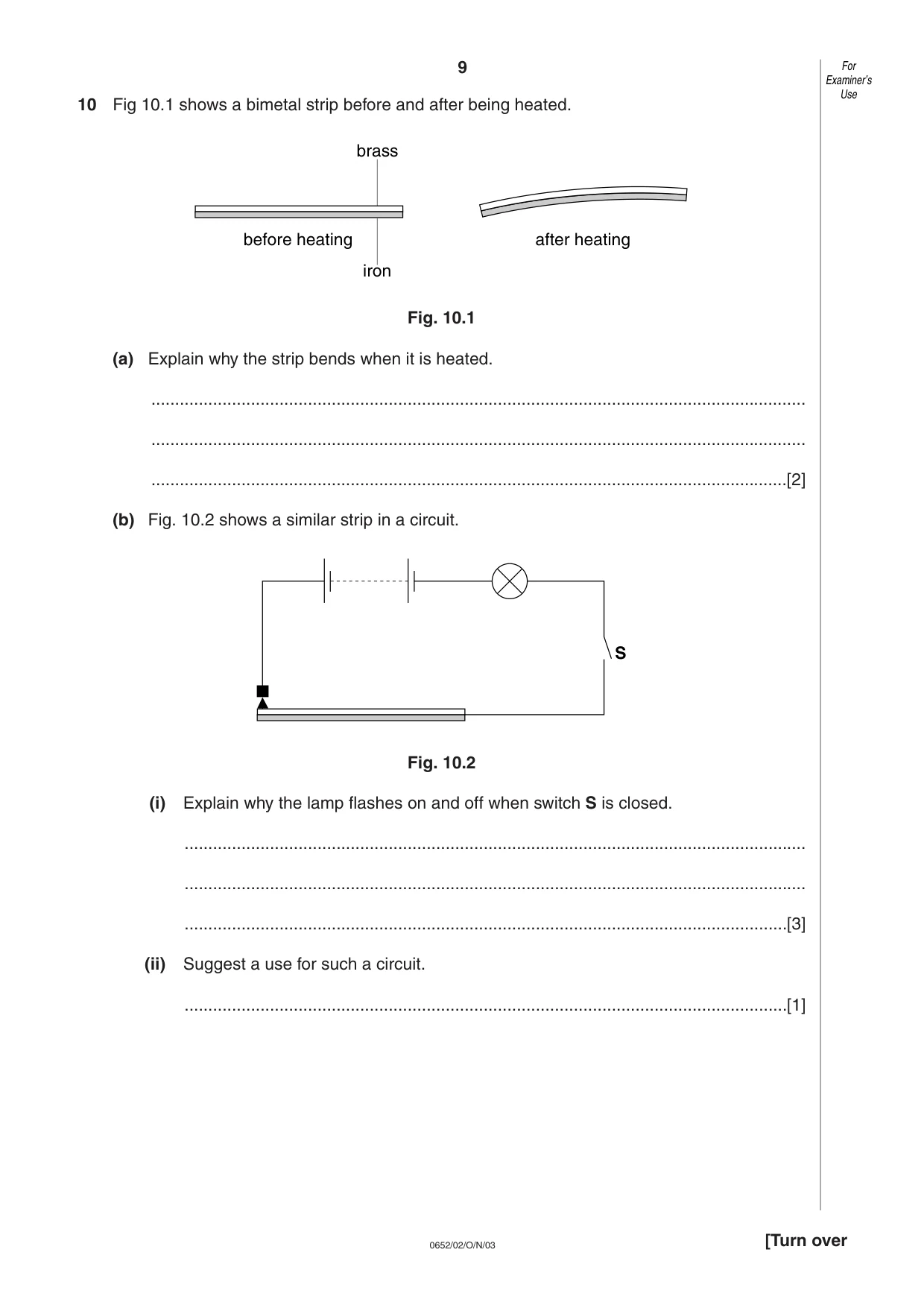 Cambridge IGCSE Physical Science 0652 2003 Oct/Nov Paper 2 · Variant 1 question paper, page 9 of 12