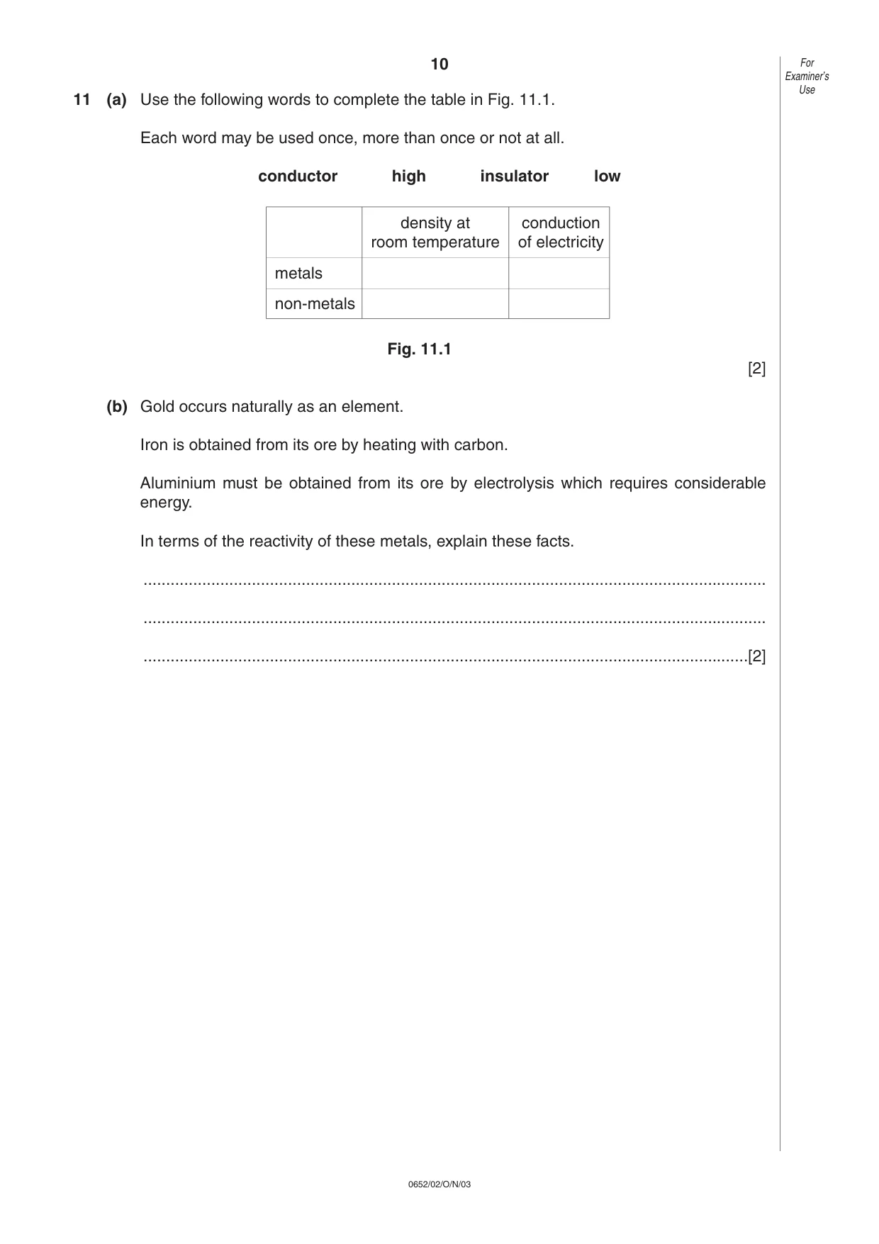 Cambridge IGCSE Physical Science 0652 2003 Oct/Nov Paper 2 · Variant 1 question paper, page 10 of 12