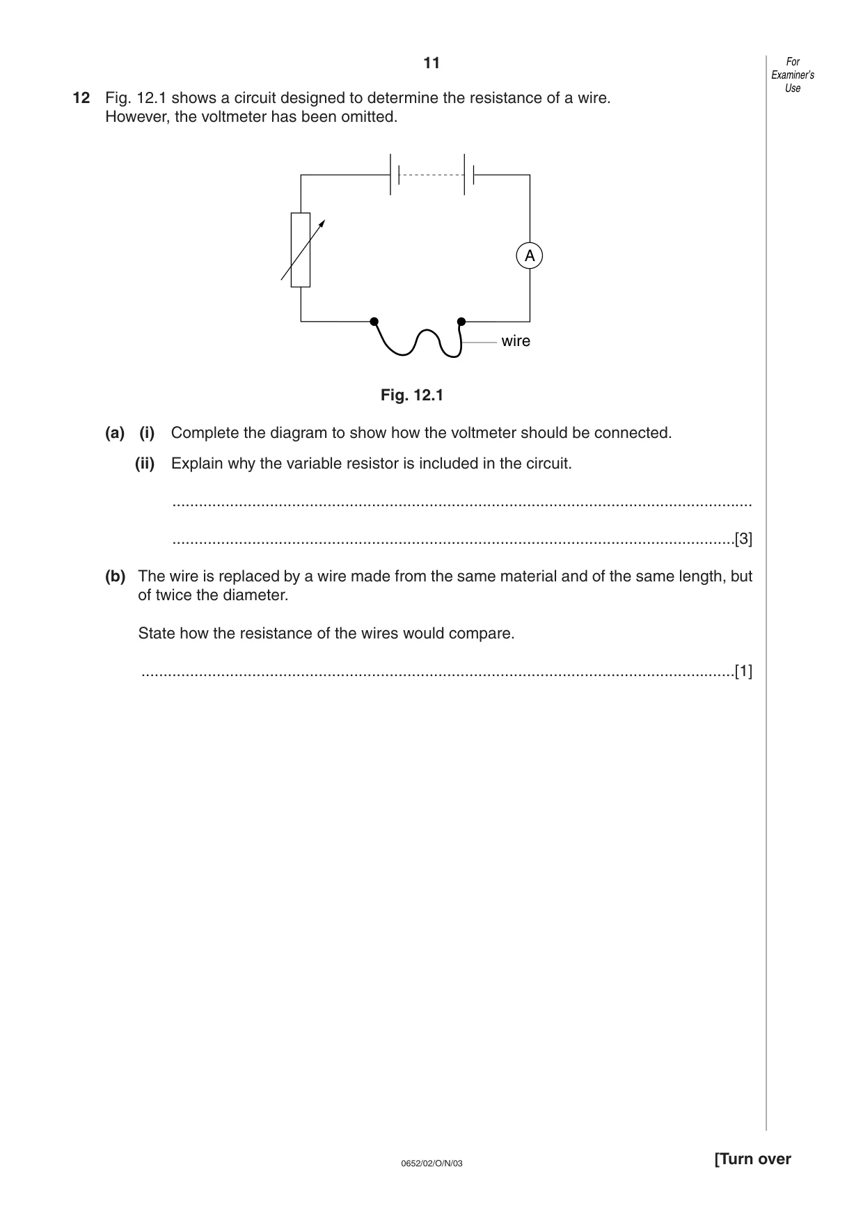 Cambridge IGCSE Physical Science 0652 2003 Oct/Nov Paper 2 · Variant 1 question paper, page 11 of 12