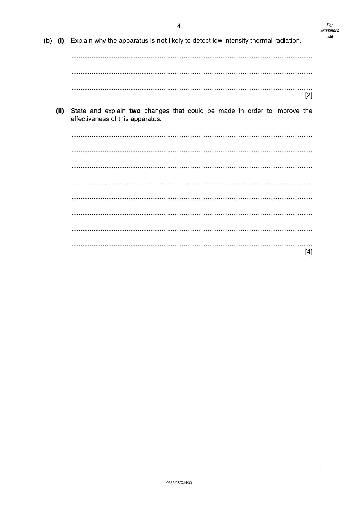 Cambridge IGCSE Physical Science 0652 2003 Oct/Nov Paper 3 · Variant 1 question paper, page 4 of 16