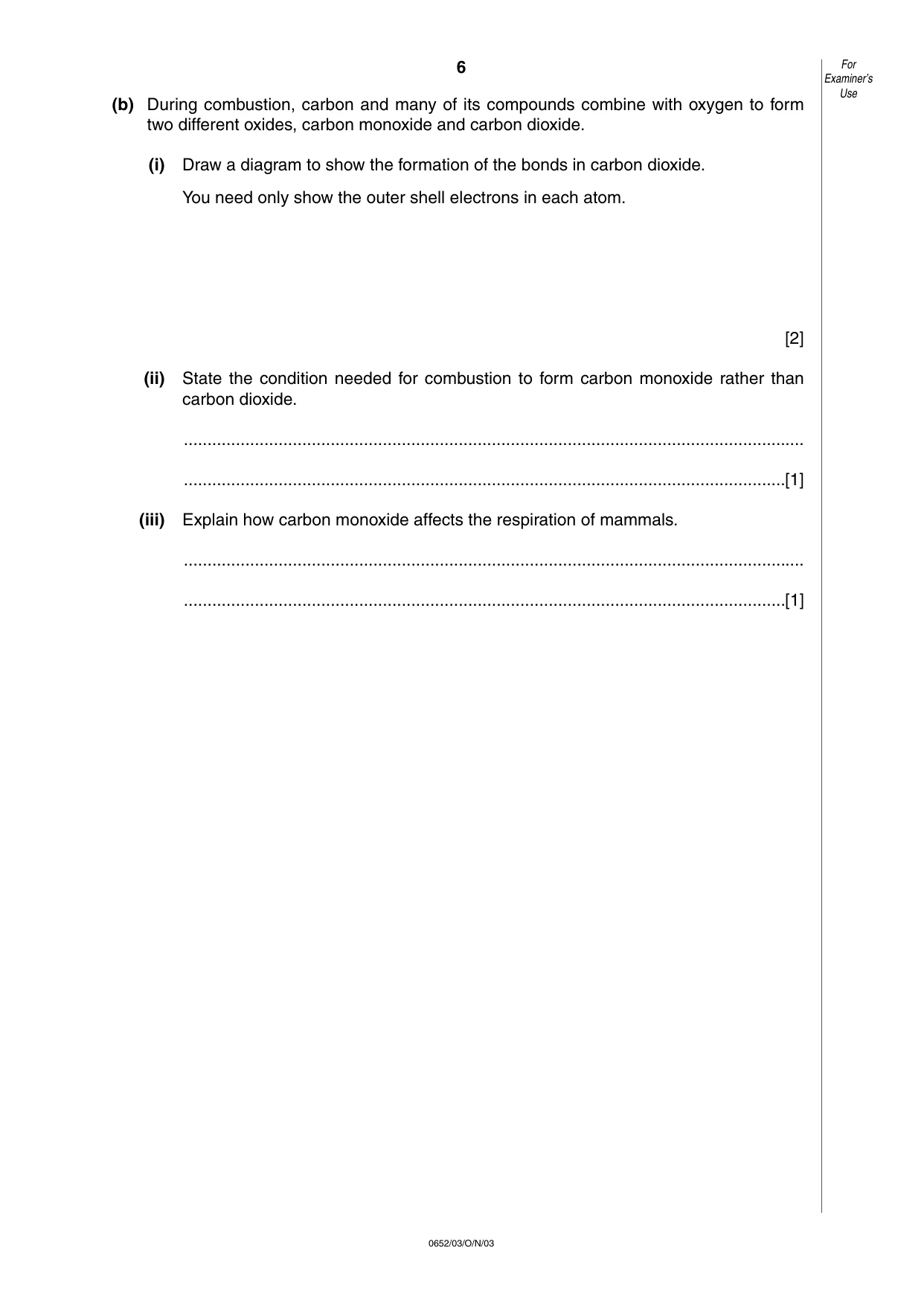 Cambridge IGCSE Physical Science 0652 2003 Oct/Nov Paper 3 · Variant 1 question paper, page 6 of 16