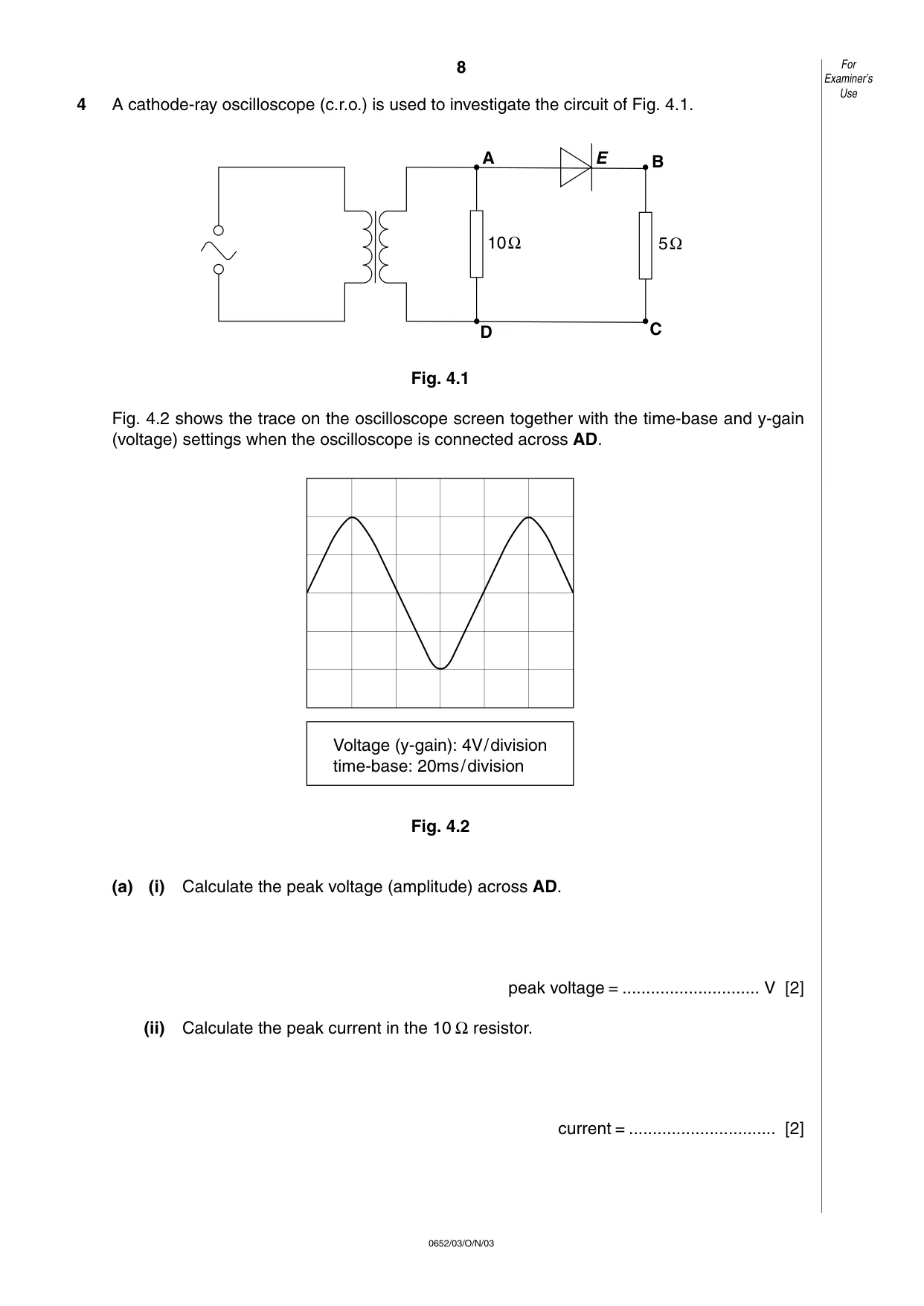 Cambridge IGCSE Physical Science 0652 2003 Oct/Nov Paper 3 · Variant 1 question paper, page 8 of 16