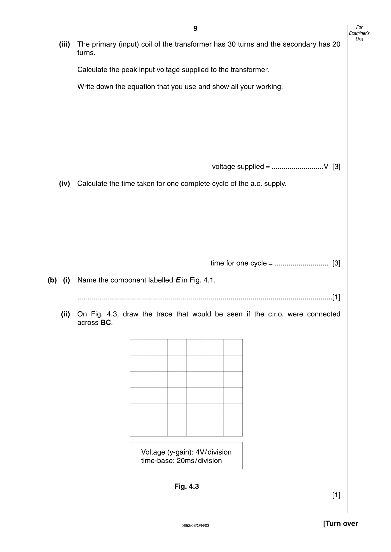 Cambridge IGCSE Physical Science 0652 2003 Oct/Nov Paper 3 · Variant 1 question paper, page 9 of 16