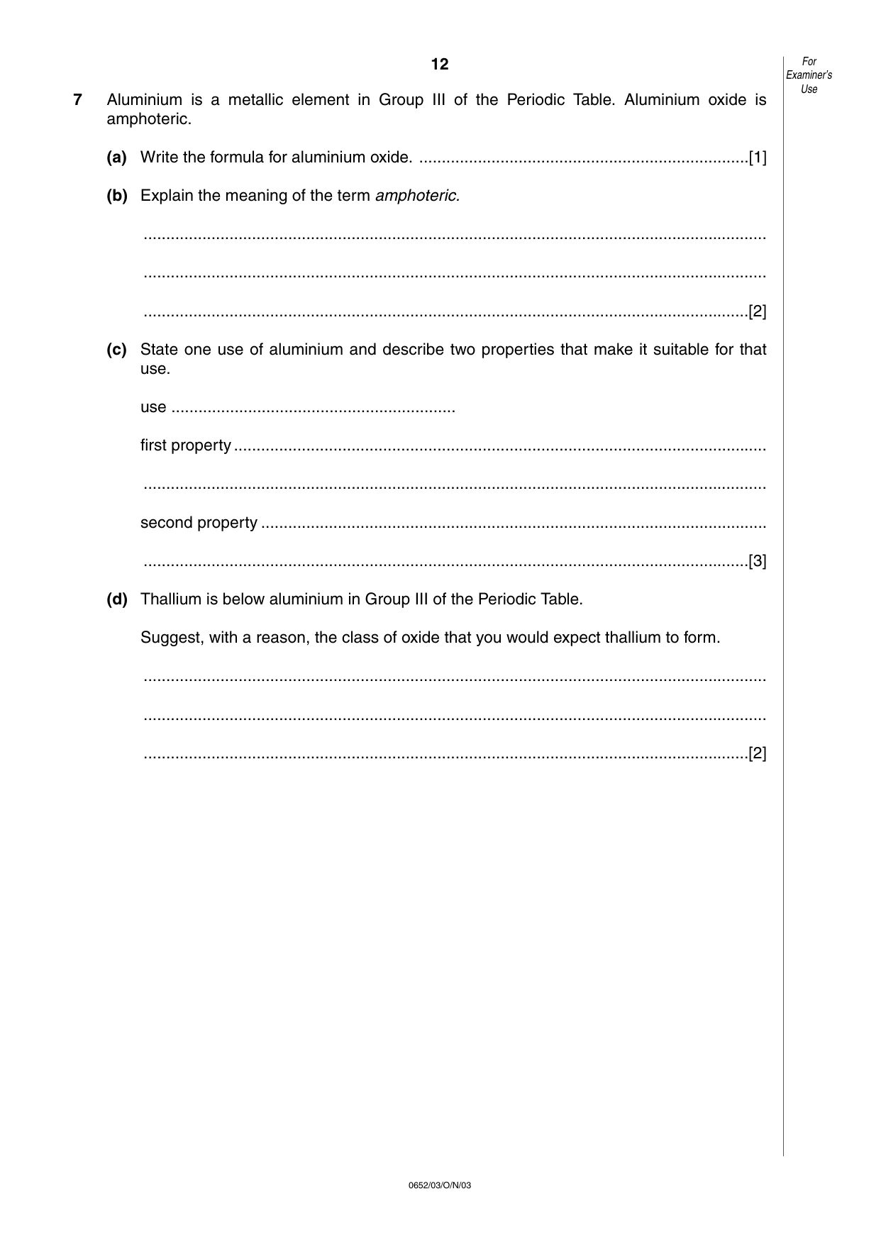 Cambridge IGCSE Physical Science 0652 2003 Oct/Nov Paper 3 · Variant 1 question paper, page 12 of 16
