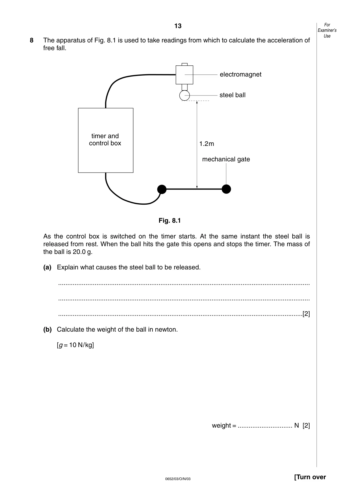 Cambridge IGCSE Physical Science 0652 2003 Oct/Nov Paper 3 · Variant 1 question paper, page 13 of 16