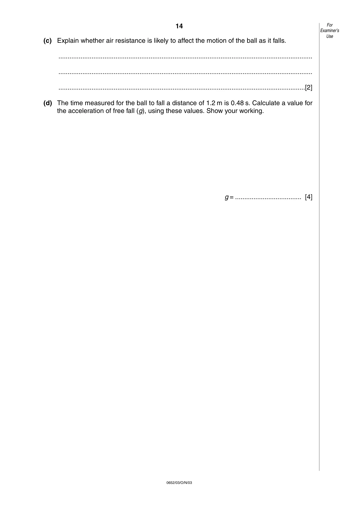 Cambridge IGCSE Physical Science 0652 2003 Oct/Nov Paper 3 · Variant 1 question paper, page 14 of 16