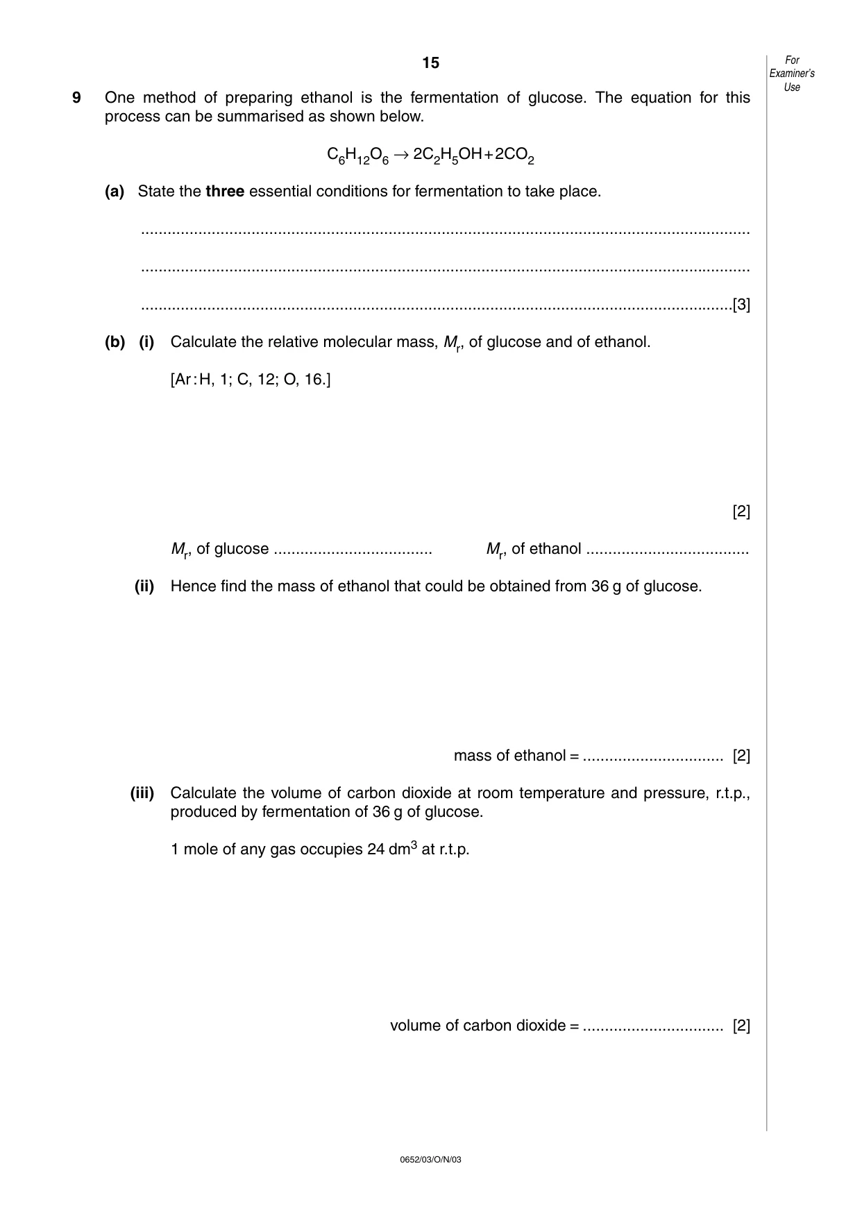 Cambridge IGCSE Physical Science 0652 2003 Oct/Nov Paper 3 · Variant 1 question paper, page 15 of 16