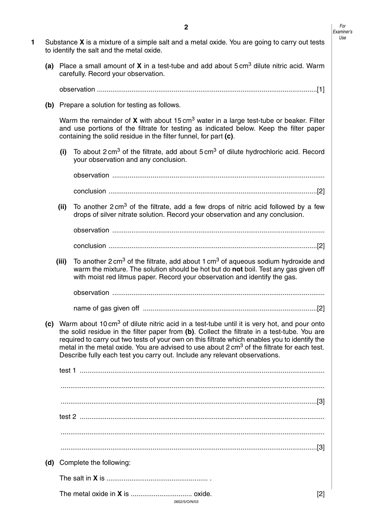 Cambridge IGCSE Physical Science 0652 2003 Oct/Nov Paper 5 · Variant 1 question paper, page 2 of 8