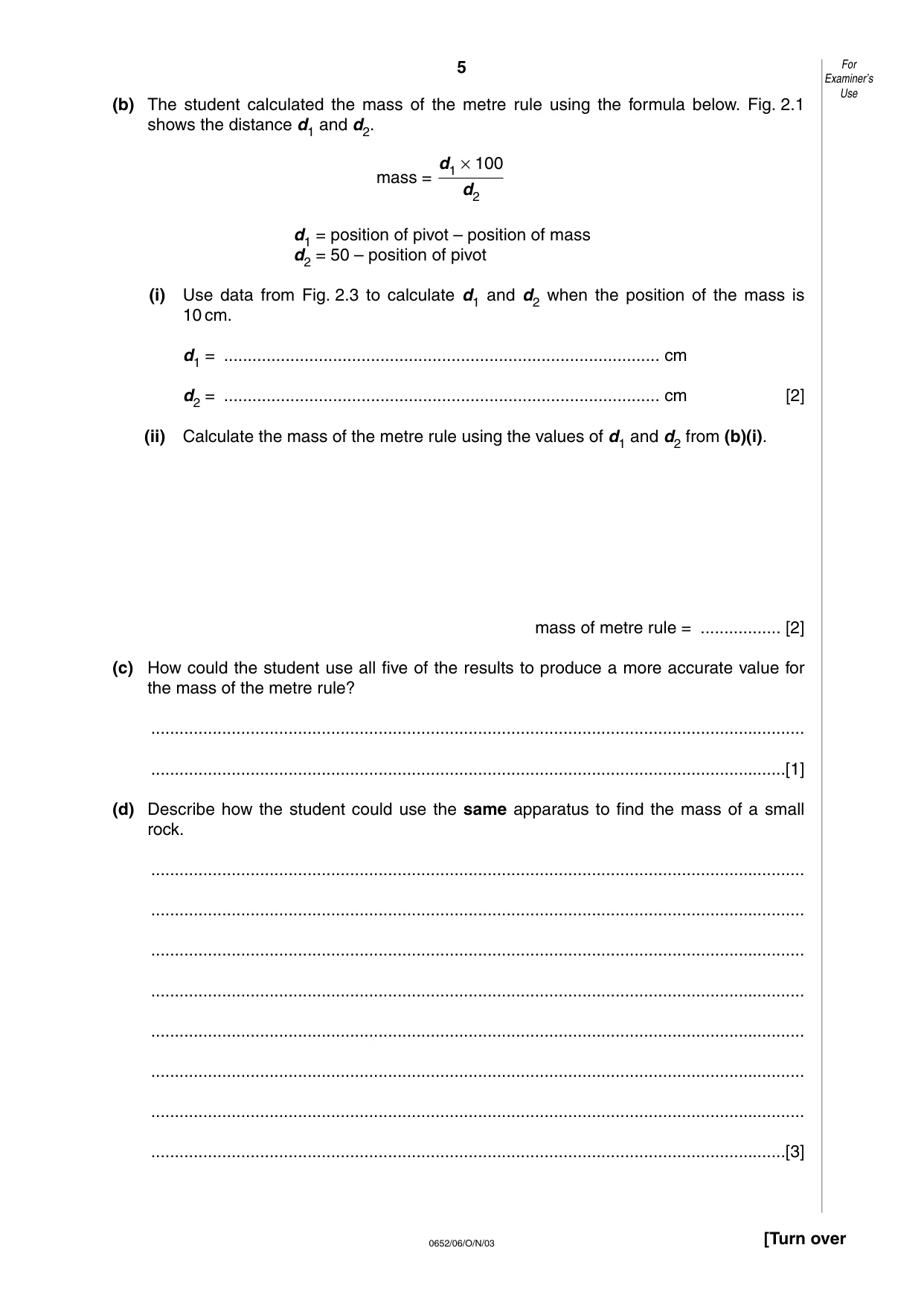 Cambridge IGCSE Physical Science 0652 2003 Oct/Nov Paper 6 · Variant 1 question paper, page 5 of 16