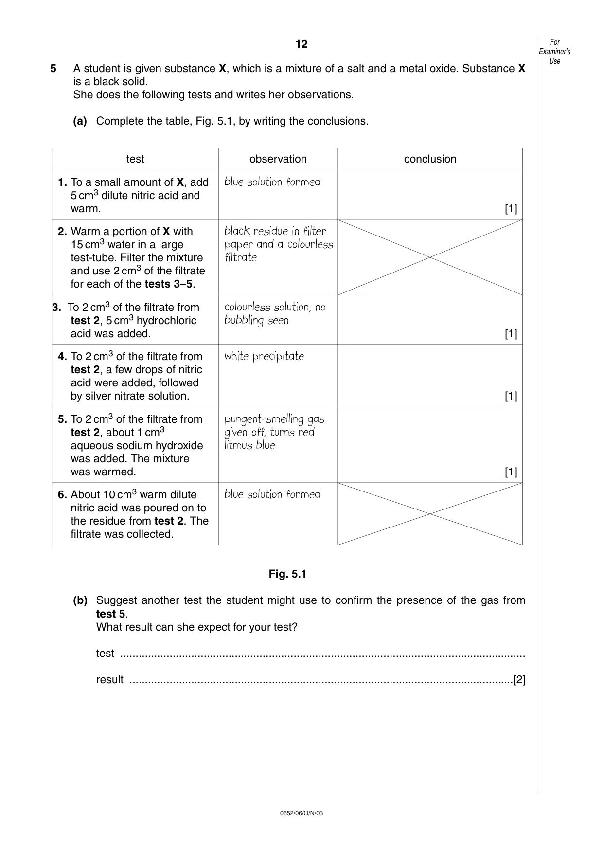Cambridge IGCSE Physical Science 0652 2003 Oct/Nov Paper 6 · Variant 1 question paper, page 12 of 16