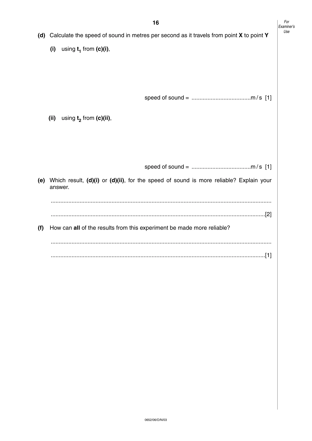Cambridge IGCSE Physical Science 0652 2003 Oct/Nov Paper 6 · Variant 1 question paper, page 16 of 16