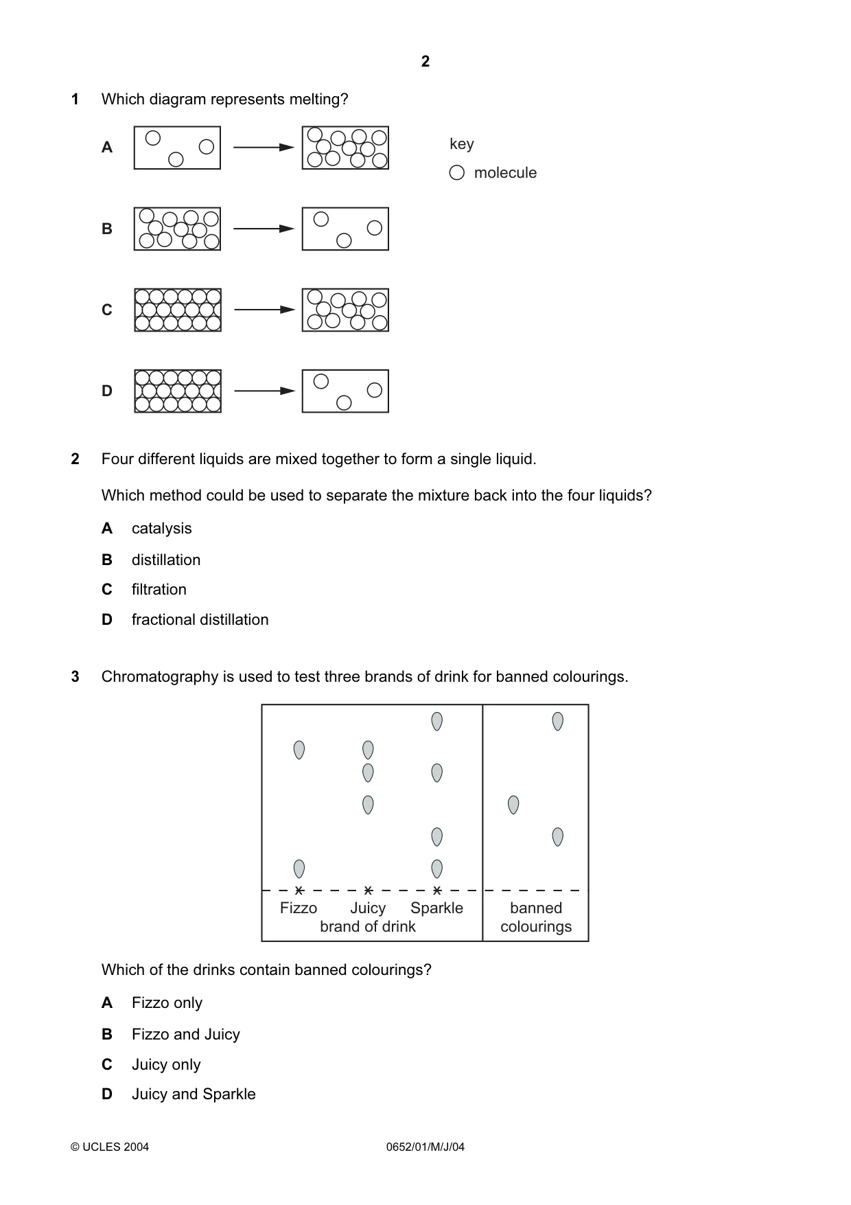 Cambridge IGCSE Physical Science 0652 2004 May/June Paper 1 · Variant 1 question paper, page 2 of 20