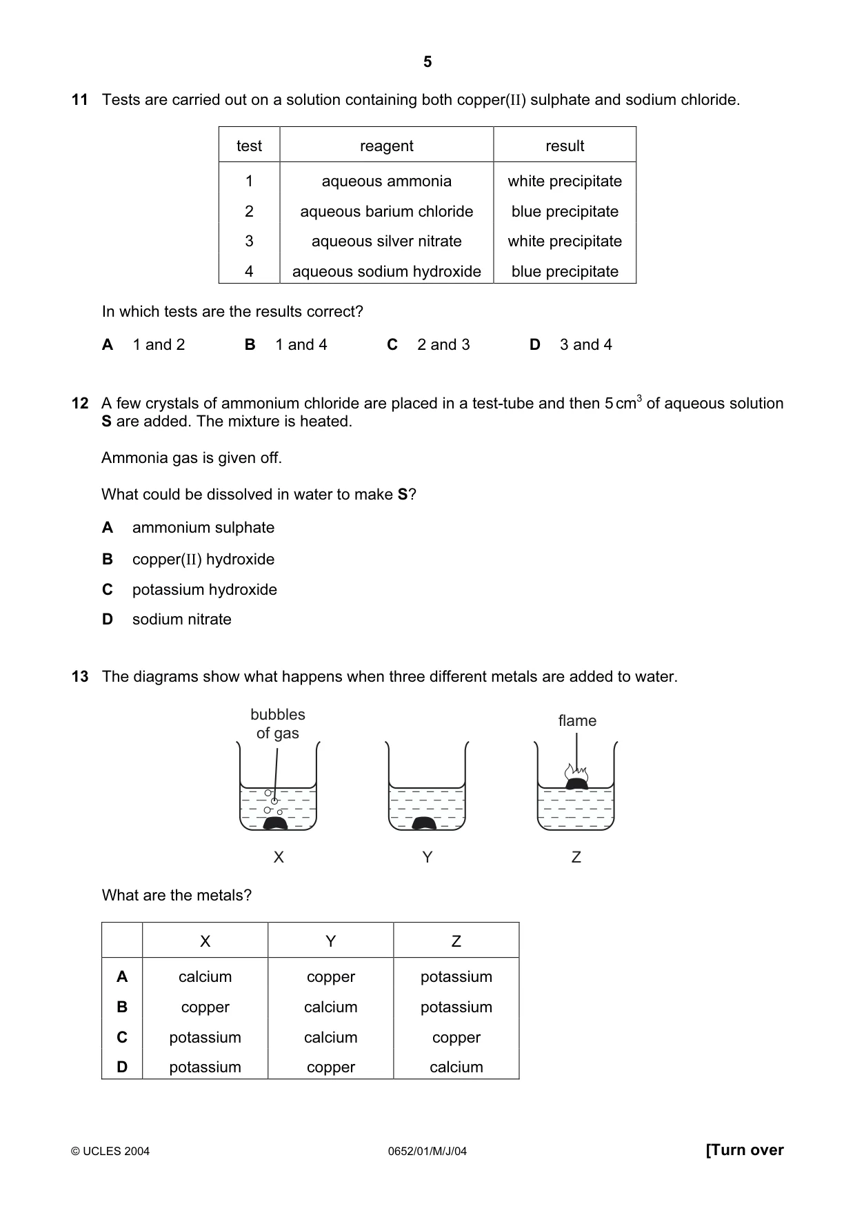 Cambridge IGCSE Physical Science 0652 2004 May/June Paper 1 · Variant 1 question paper, page 5 of 20