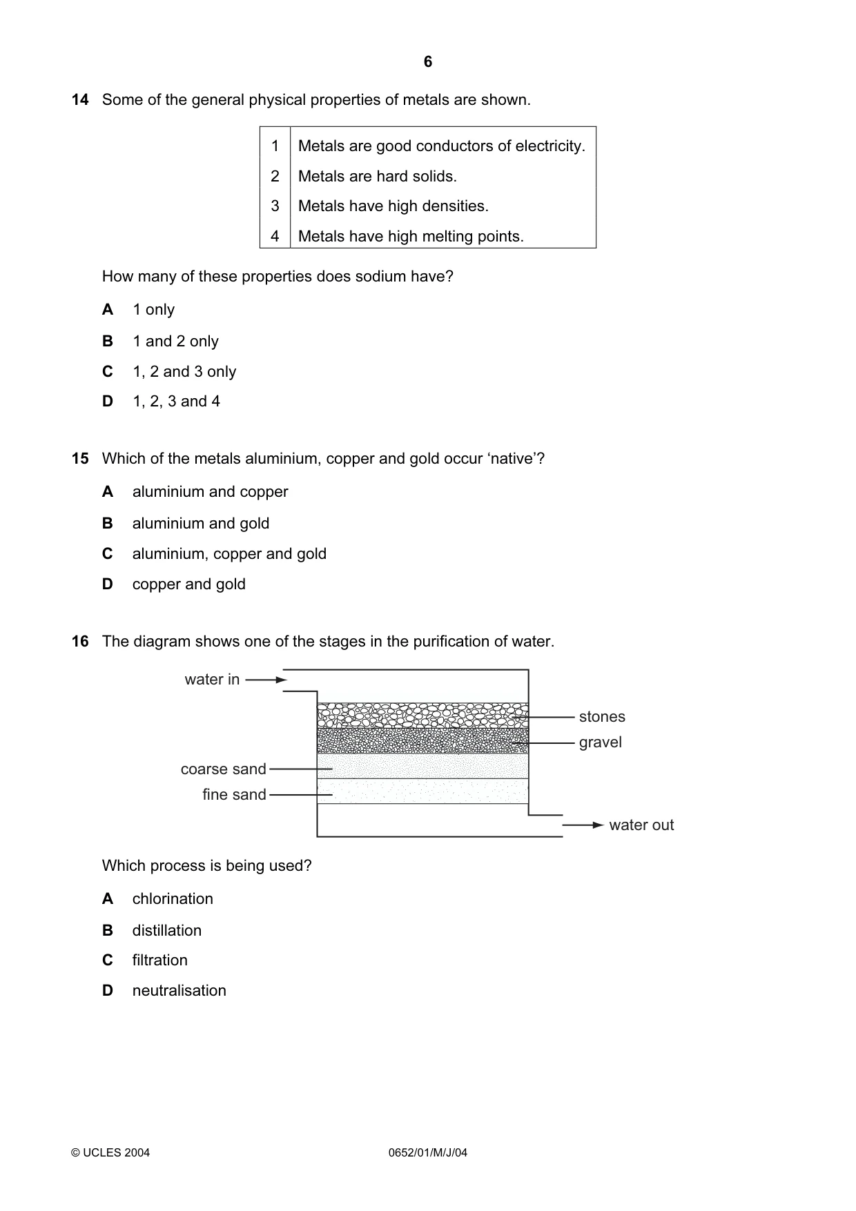 Cambridge IGCSE Physical Science 0652 2004 May/June Paper 1 · Variant 1 question paper, page 6 of 20