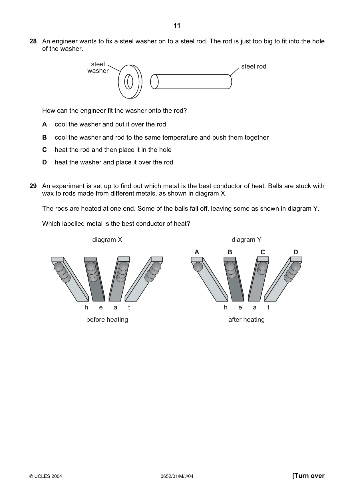 Cambridge IGCSE Physical Science 0652 2004 May/June Paper 1 · Variant 1 question paper, page 11 of 20