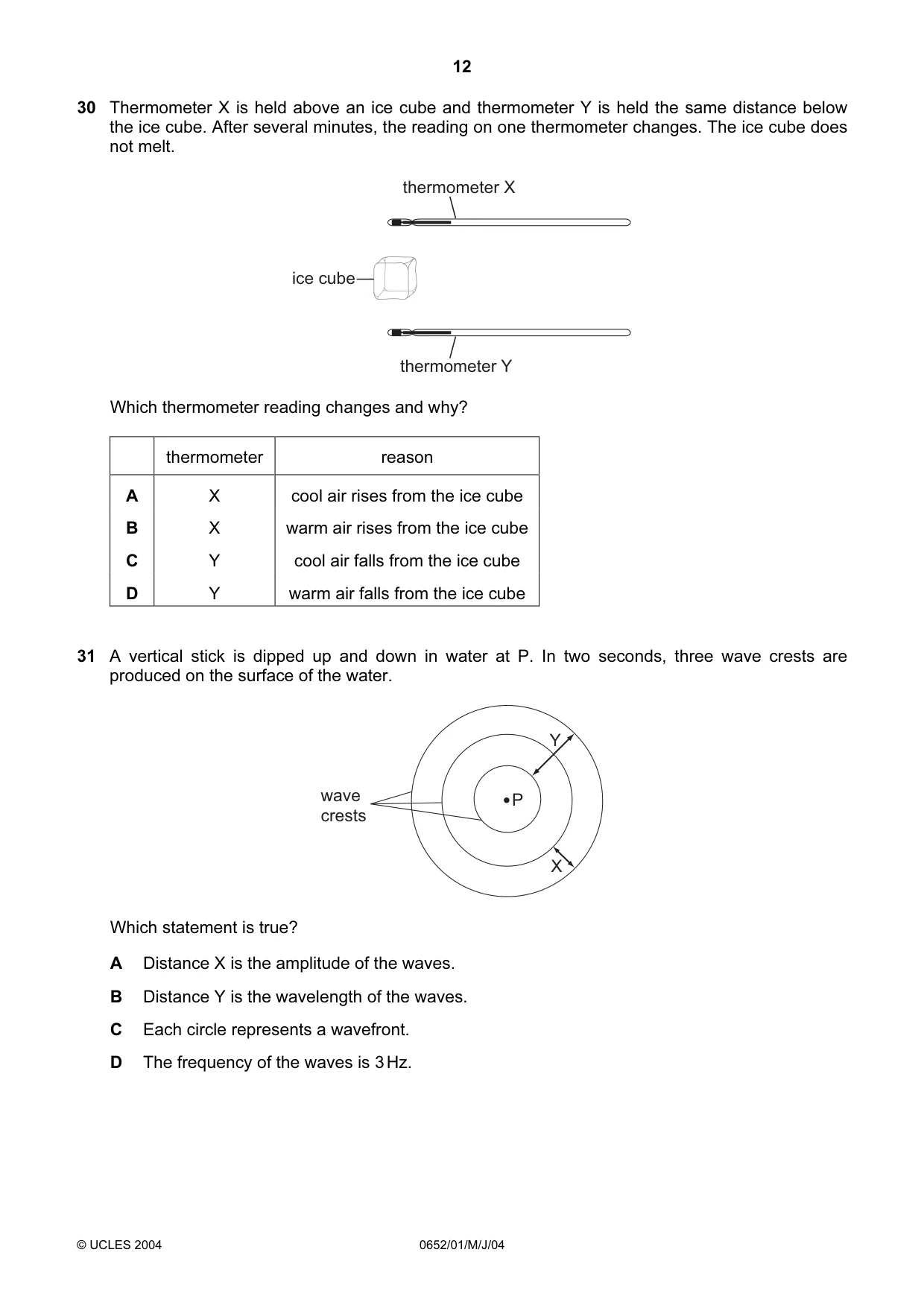 Cambridge IGCSE Physical Science 0652 2004 May/June Paper 1 · Variant 1 question paper, page 12 of 20