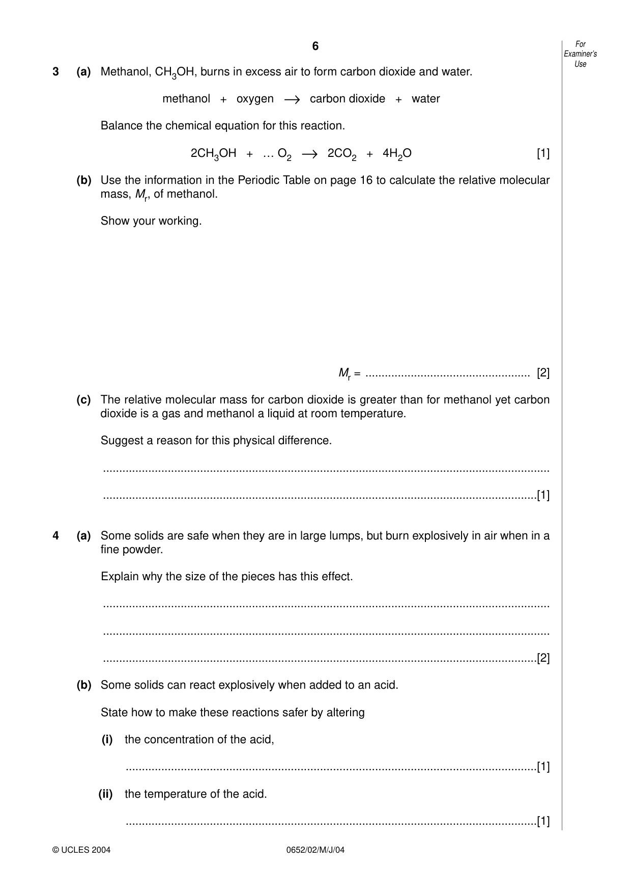 Cambridge IGCSE Physical Science 0652 2004 May/June Paper 2 · Variant 1 question paper, page 6 of 16