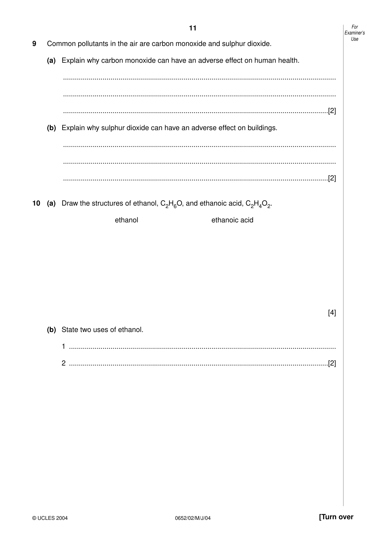 Cambridge IGCSE Physical Science 0652 2004 May/June Paper 2 · Variant 1 question paper, page 11 of 16